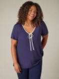 Live Unlimited Curve Contrast Tie Front Top, Navy, Navy