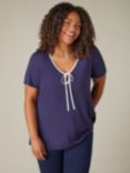 Live Unlimited Curve Contrast Tie Front Top, Navy