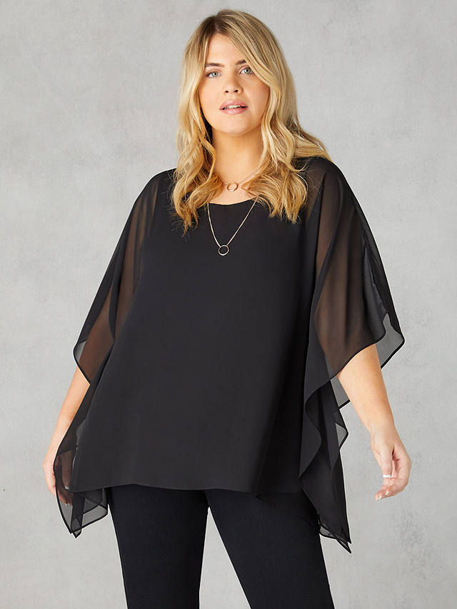 Live Unlimited Curve Chiffon Overlay Hanky Hem Top, Black