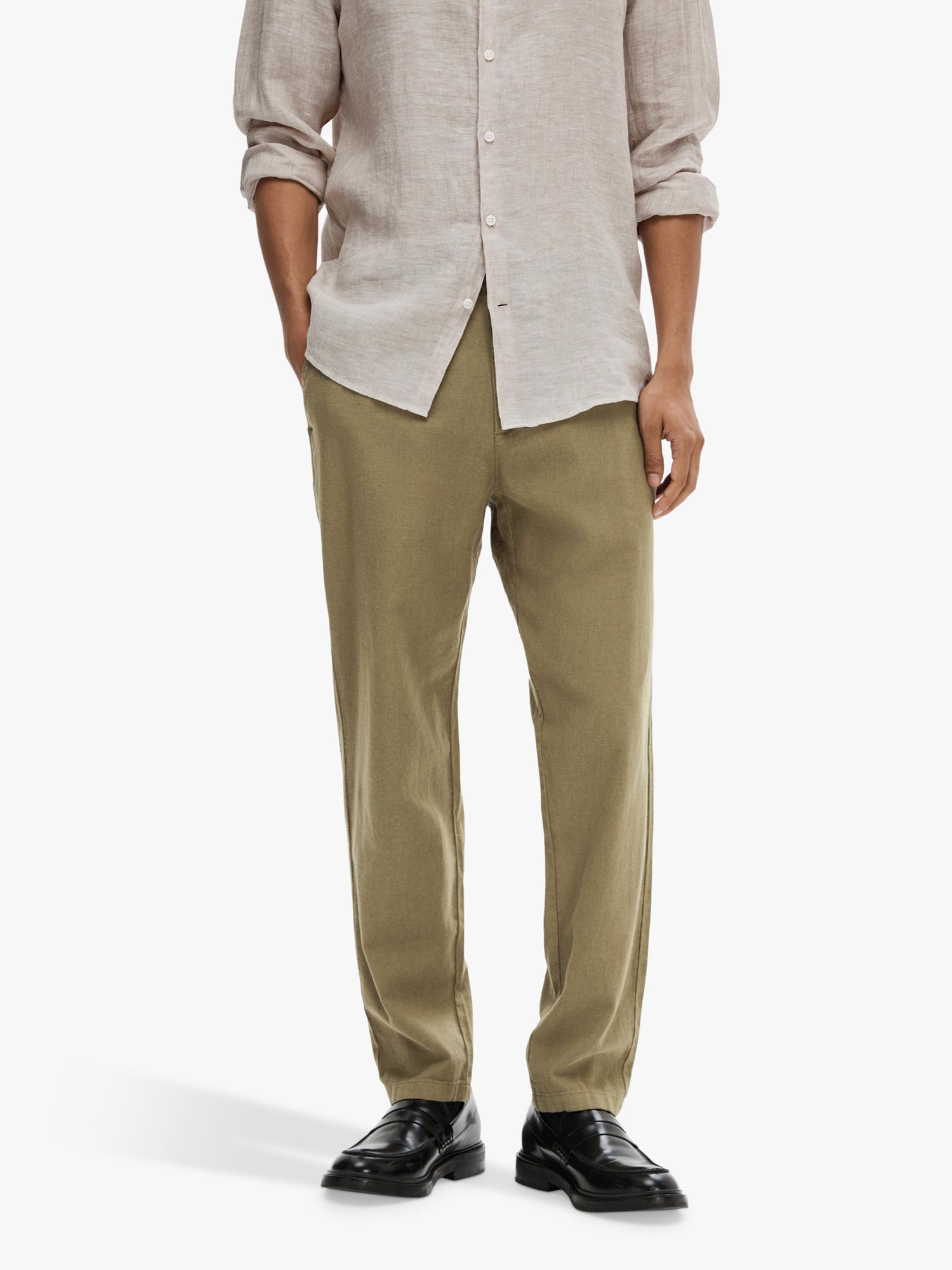 Buy SELECTED HOMME Brody Linen Chino Trousers, Burnt Olive Online at johnlewis.com