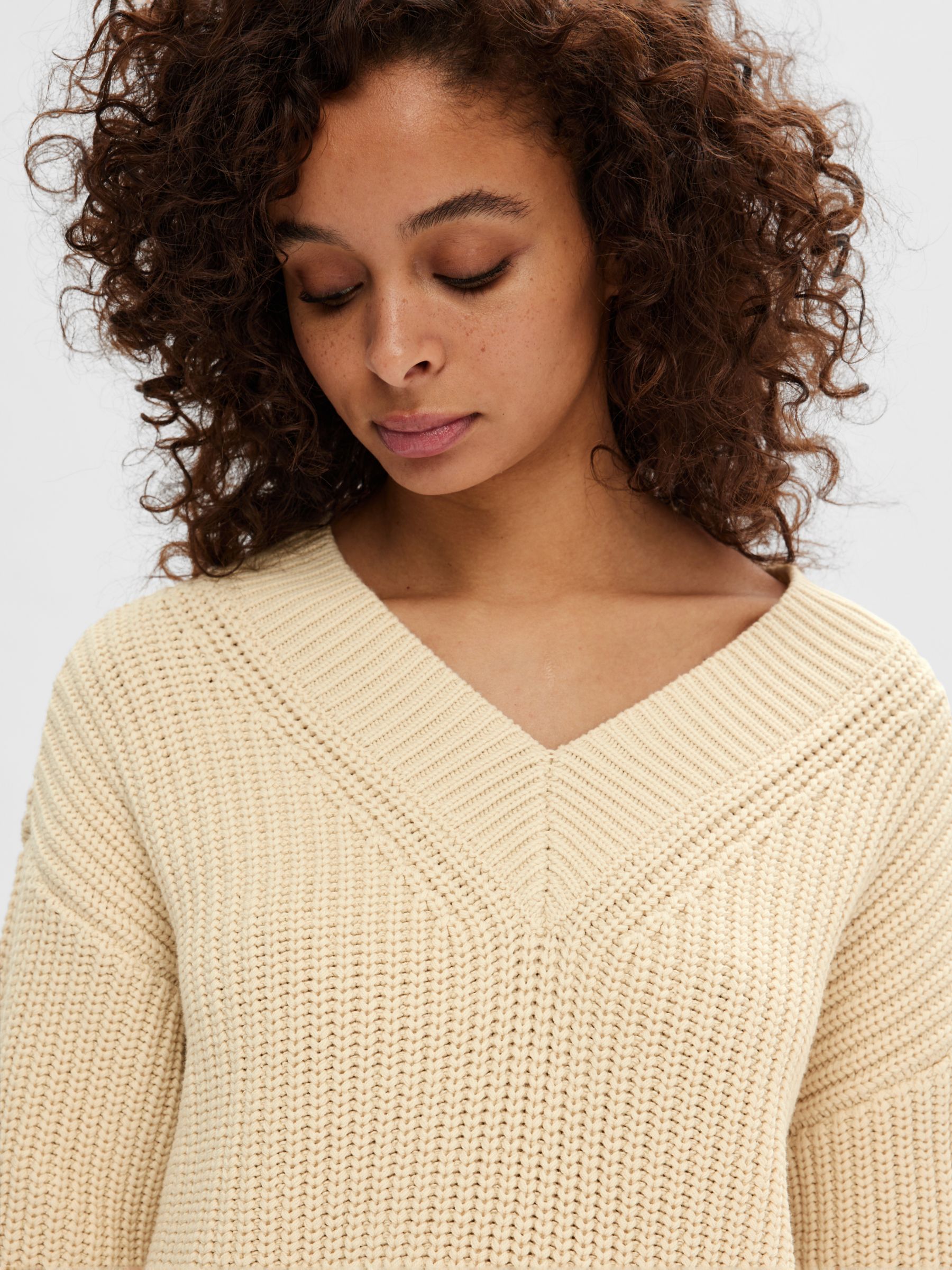 Buy SELECTED FEMME Selma V-Neck Jumper, Birch Online at johnlewis.com