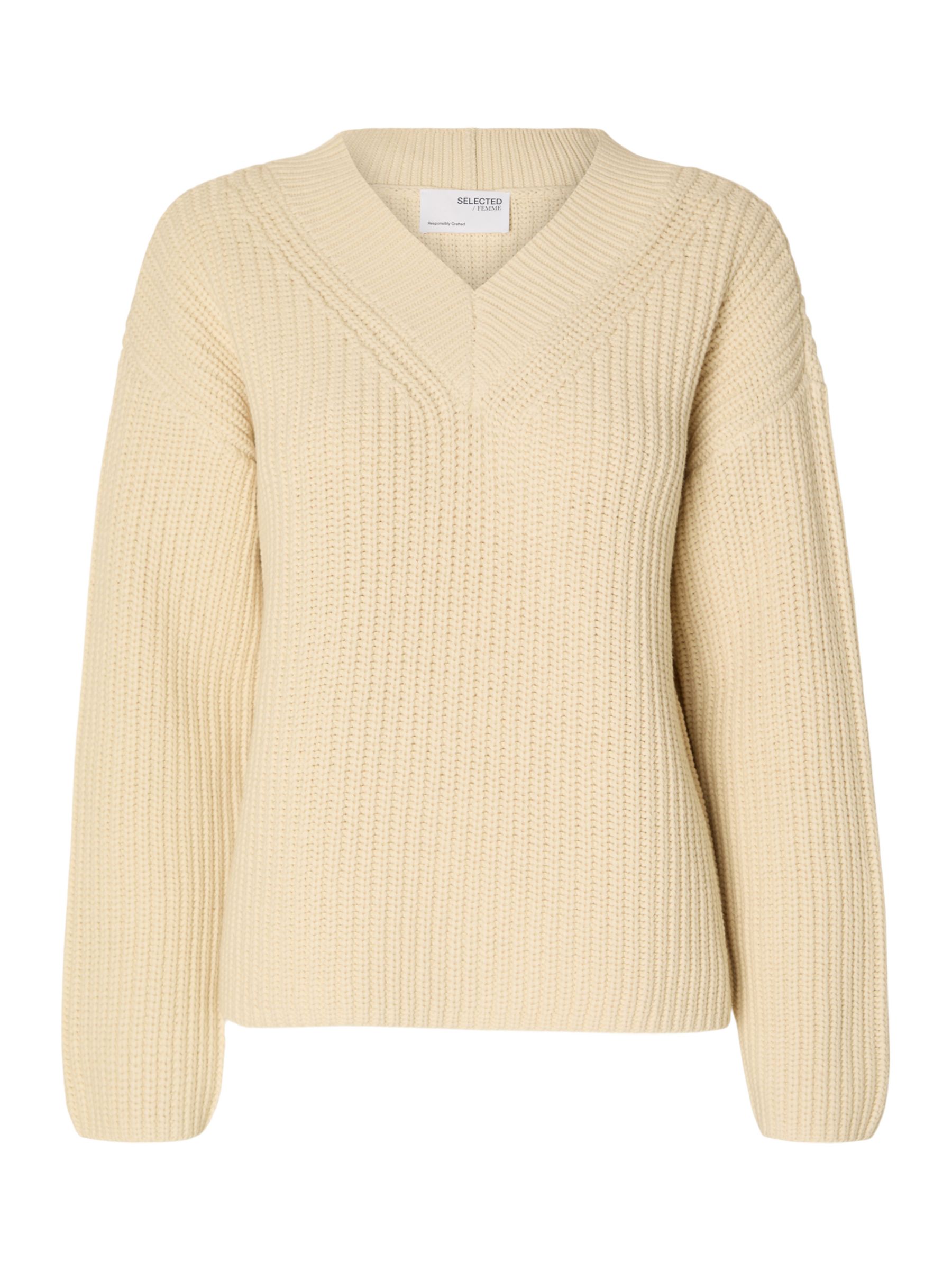 Buy SELECTED FEMME Selma V-Neck Jumper, Birch Online at johnlewis.com