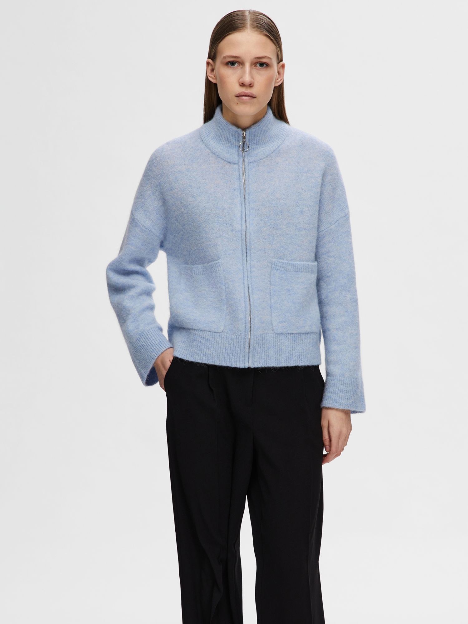 Buy SELECTED FEMME Sia Zip Front Cardigan, Blue Online at johnlewis.com