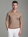 Reiss Duchie Short Sleeve Wool Polo Shirt, Camel
