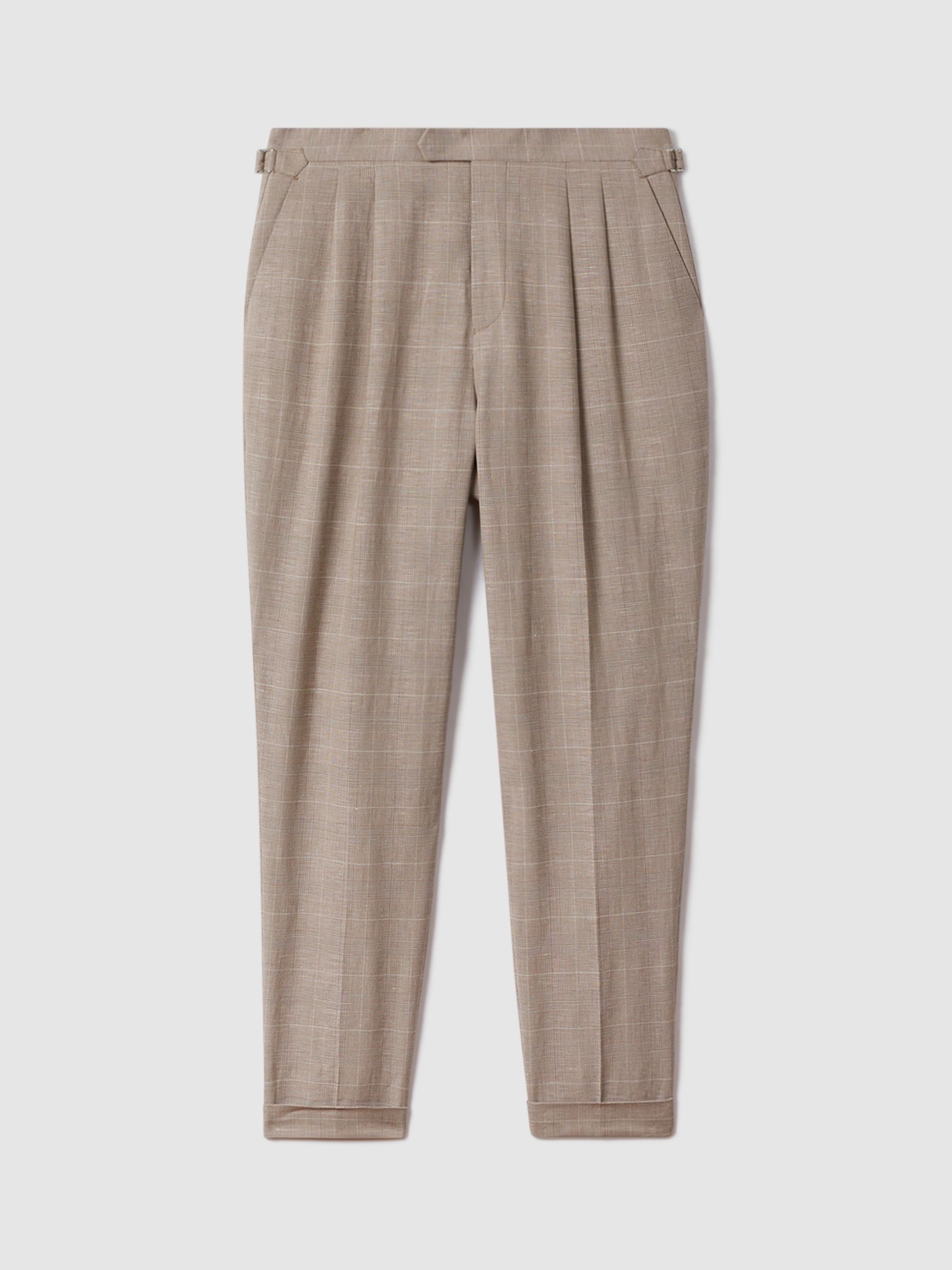 Reiss Collect Hopsack Check Trousers, Oatmeal, 28R