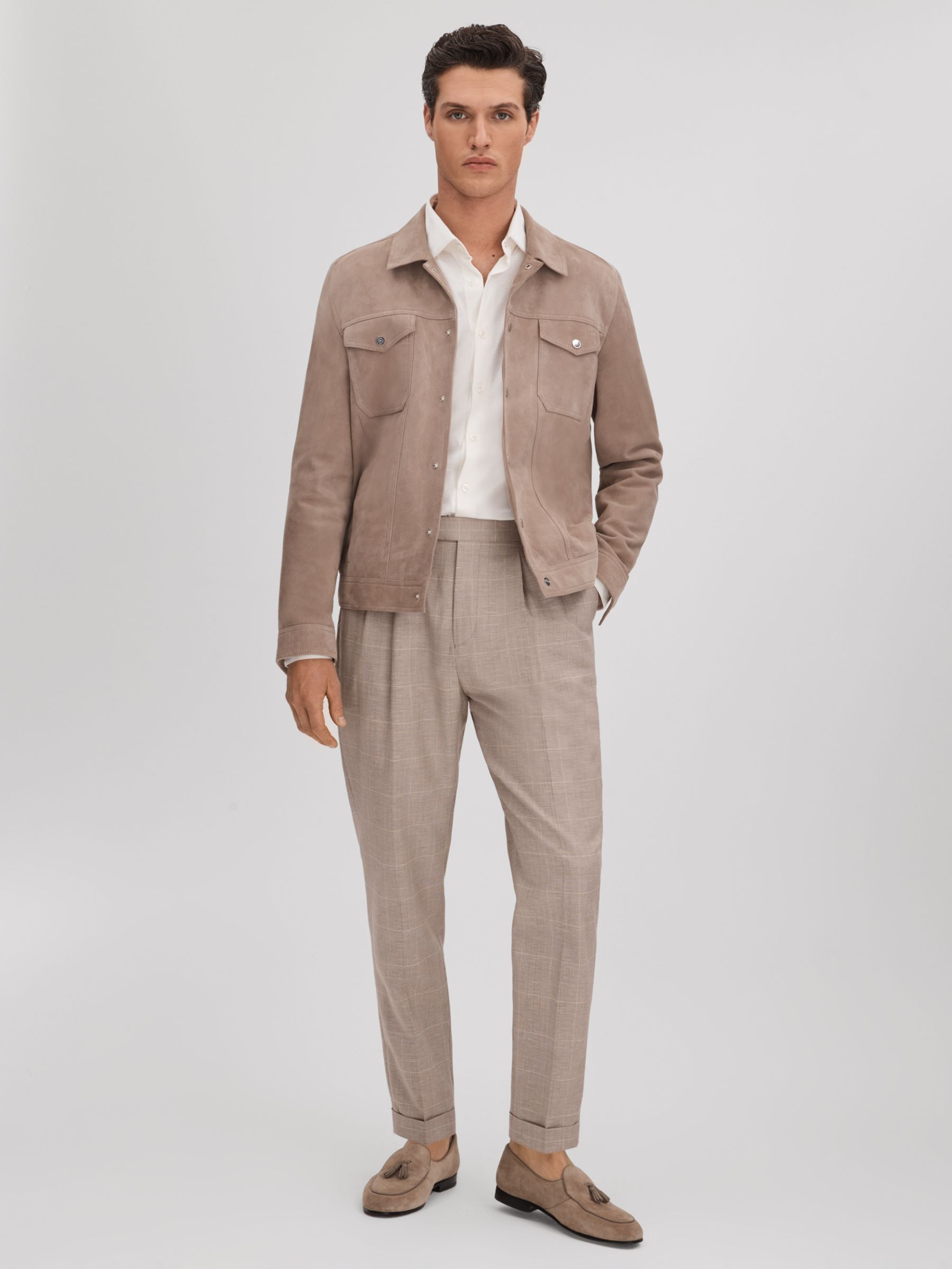 Reiss Collect Hopsack Check Trousers, Oatmeal, 28R