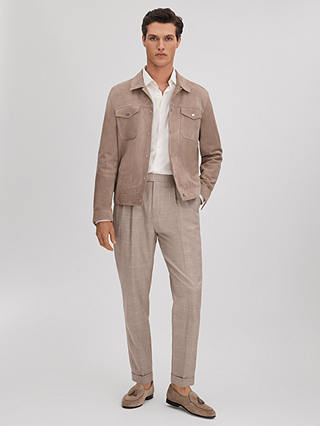Reiss Collect Hopsack Check Trousers, Oatmeal