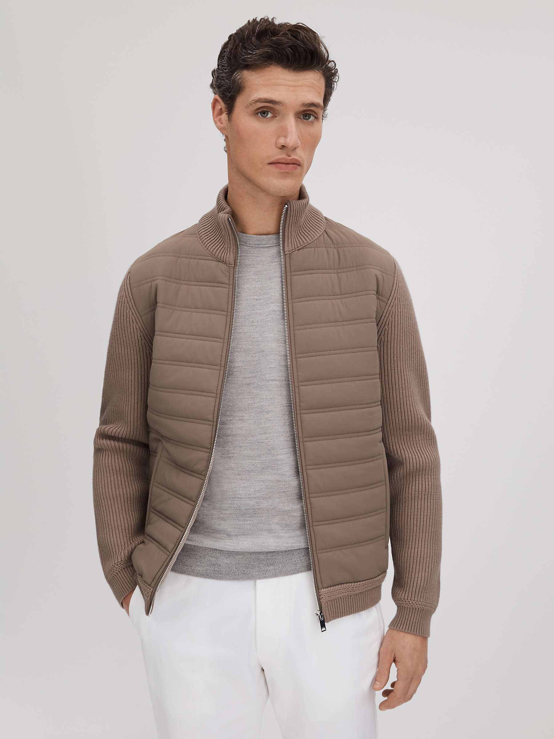 Buy Reiss Southend Long Sleeve Quilted Hybrid Jacket, Mink Online at johnlewis.com