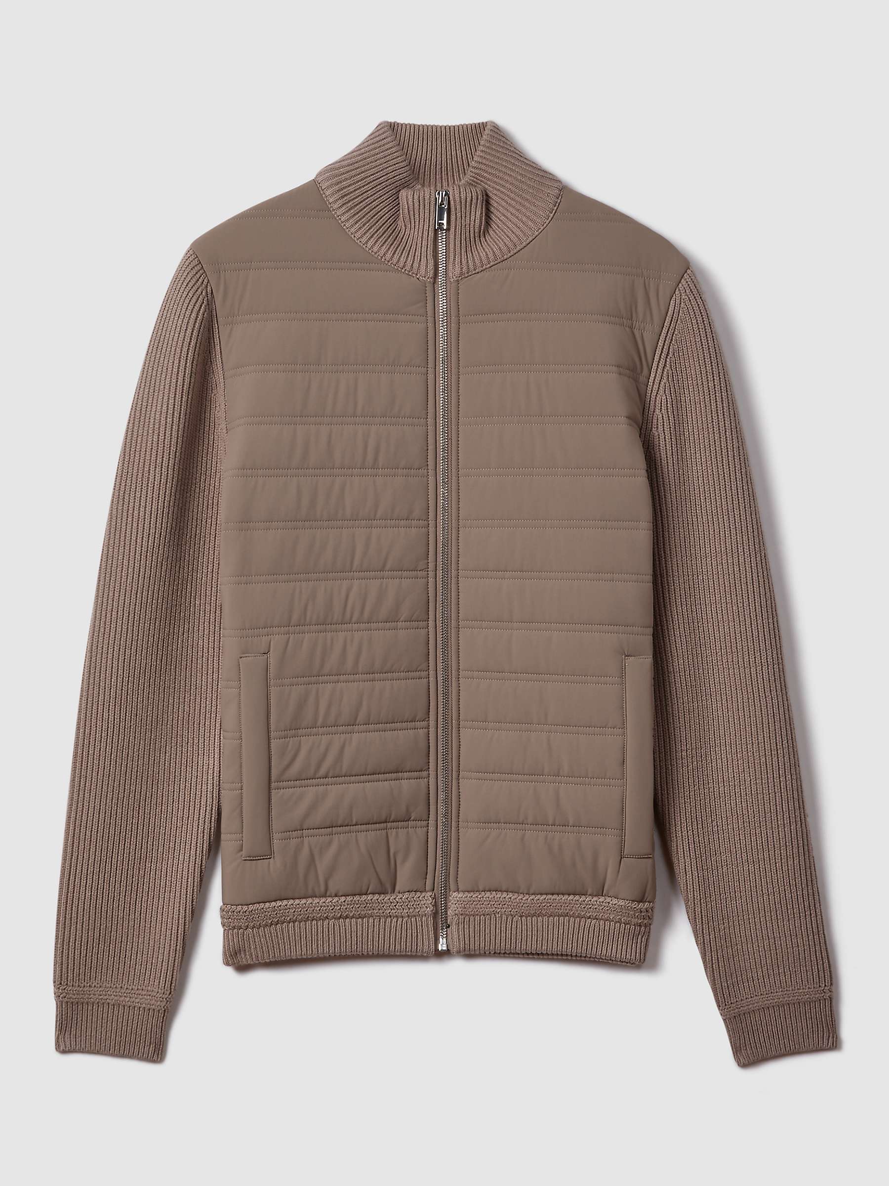 Buy Reiss Southend Long Sleeve Quilted Hybrid Jacket, Mink Online at johnlewis.com