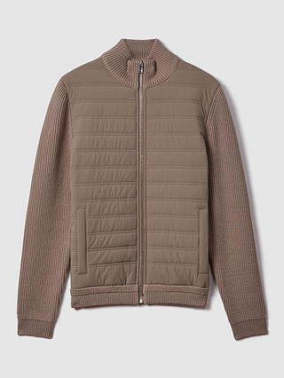 Reiss Southend Long Sleeve Quilted Hybrid Jacket, Mink
