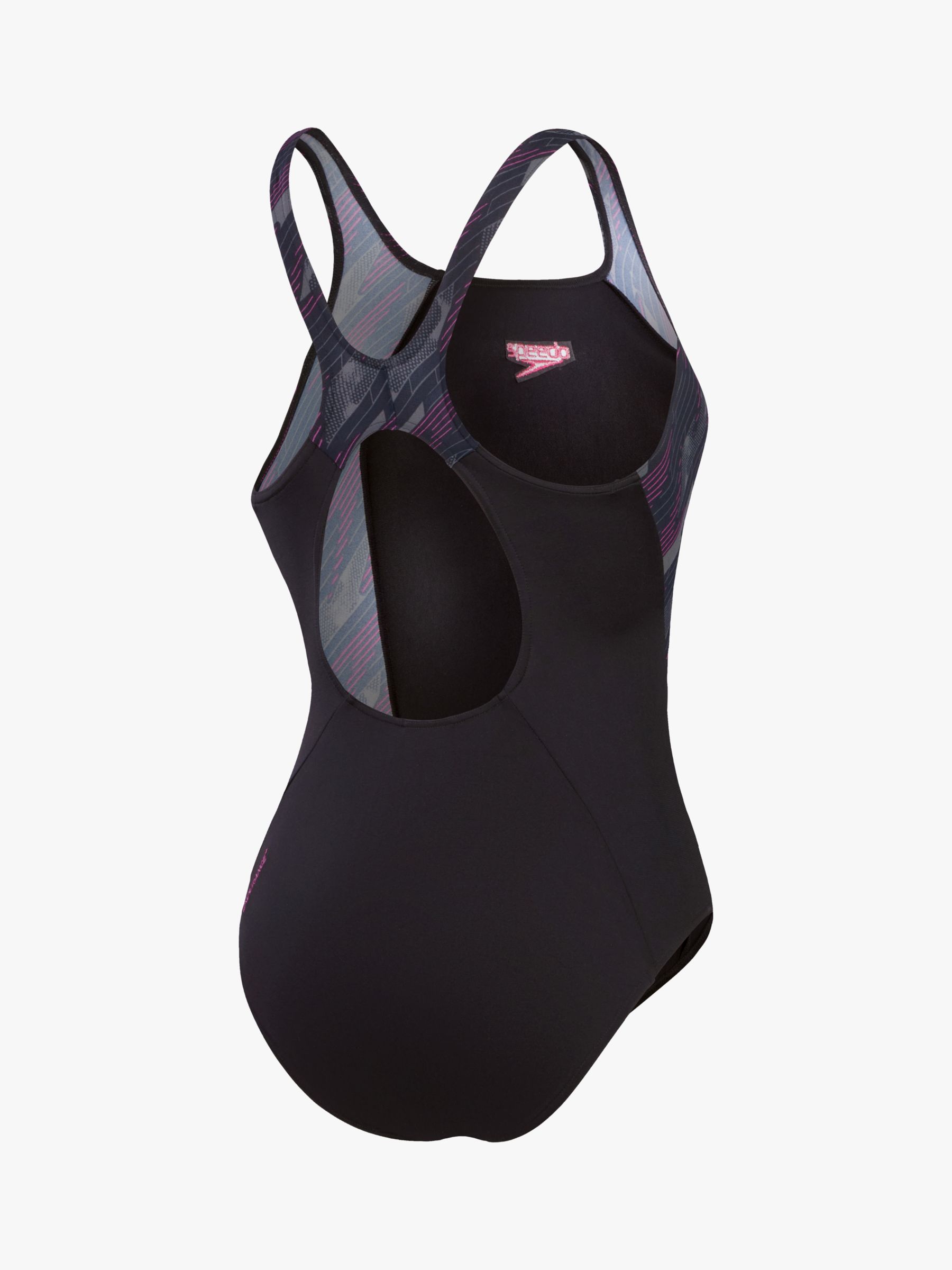 Speedo Hyperboom Logo Print Muscleback Swimsuit, Black/Pink, 40
