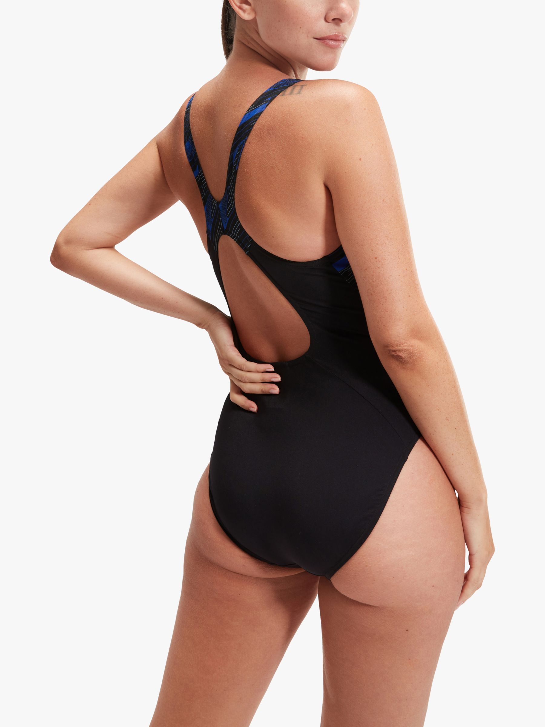 Speedo Women's HyperBoom Splice Muscleback Swimsuit, Black / Cobalt, 40