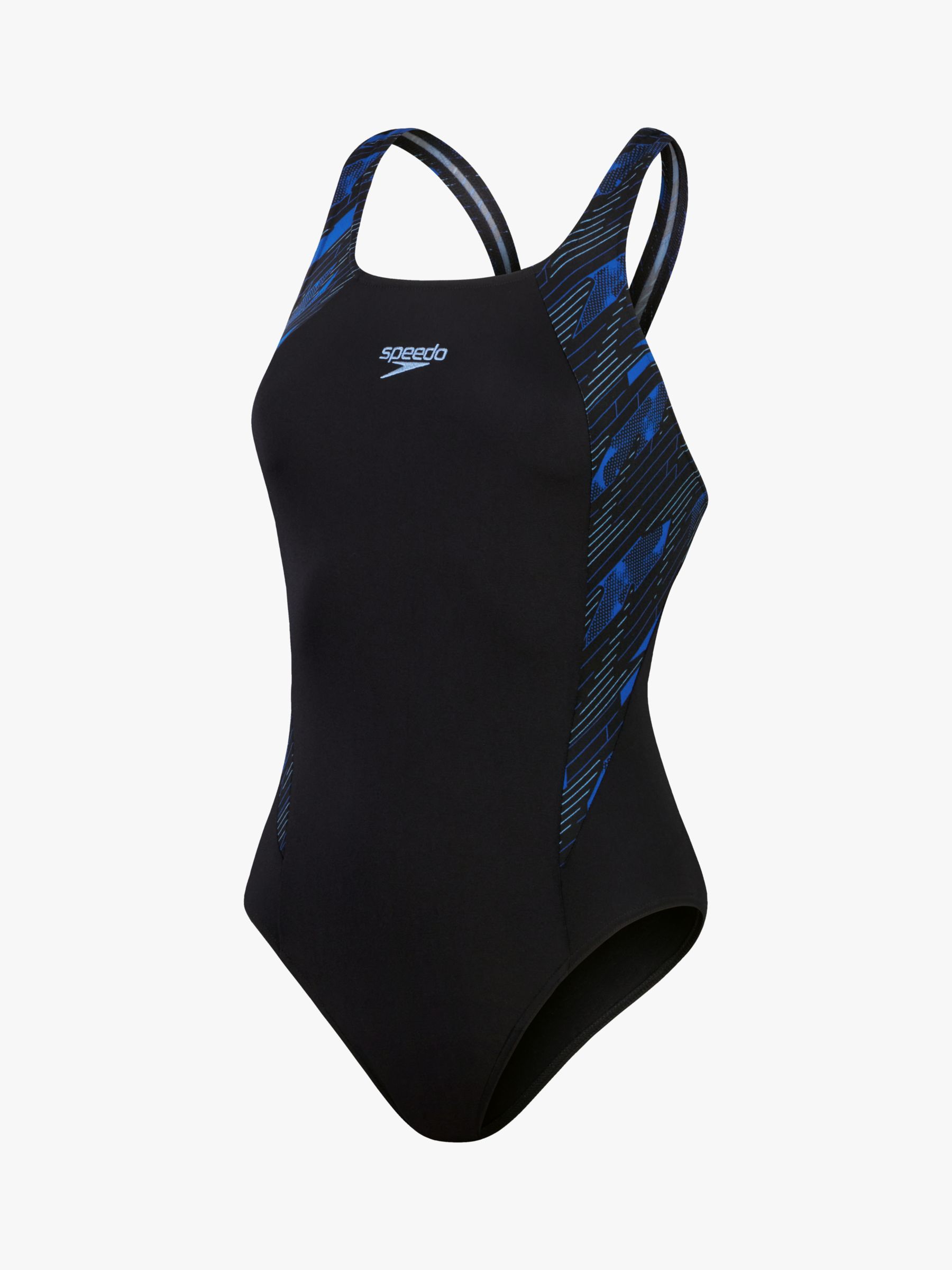 Speedo Women's HyperBoom Splice Muscleback Swimsuit, Black / Cobalt, 40