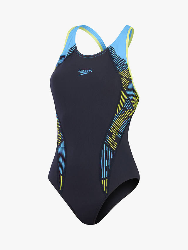 Speedo Placement Muscleback Swimsuit, True Navy/Lemon