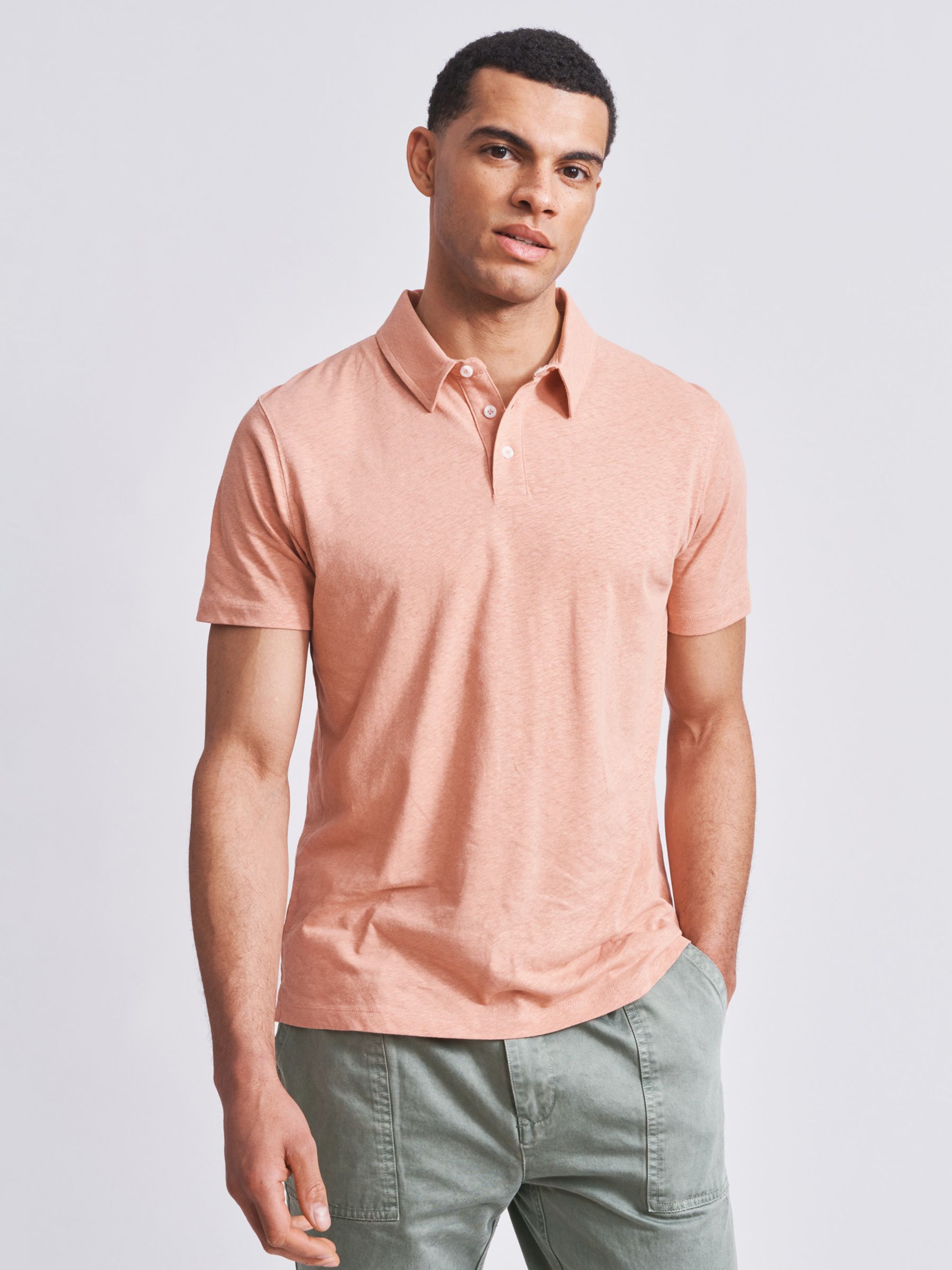 Aubin Arnold Linen Blend Polo Shirt, Clay, S