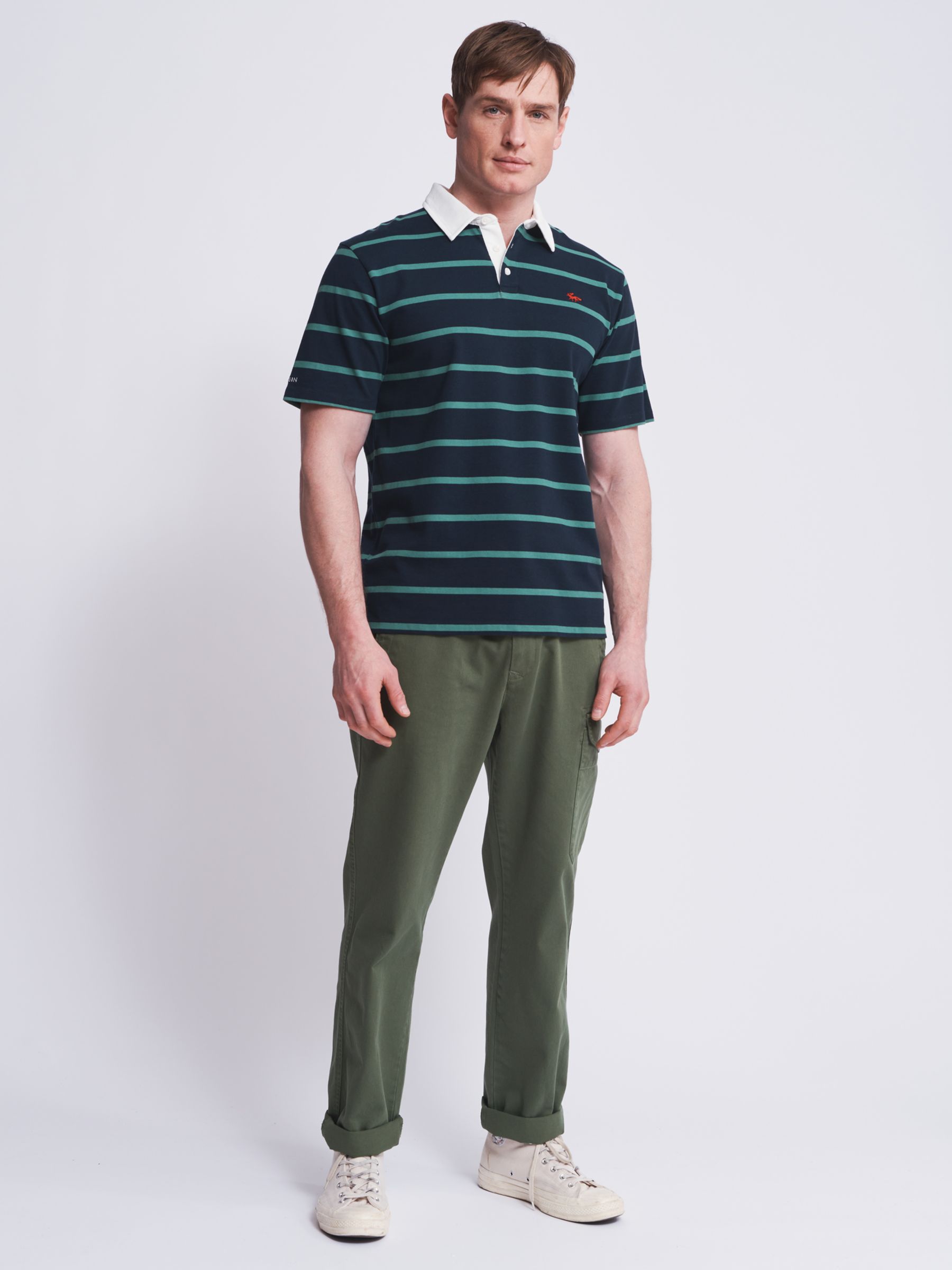 Aubin Conningsby Heavyweight Cotton Polo Shirt, Navy/Green, S