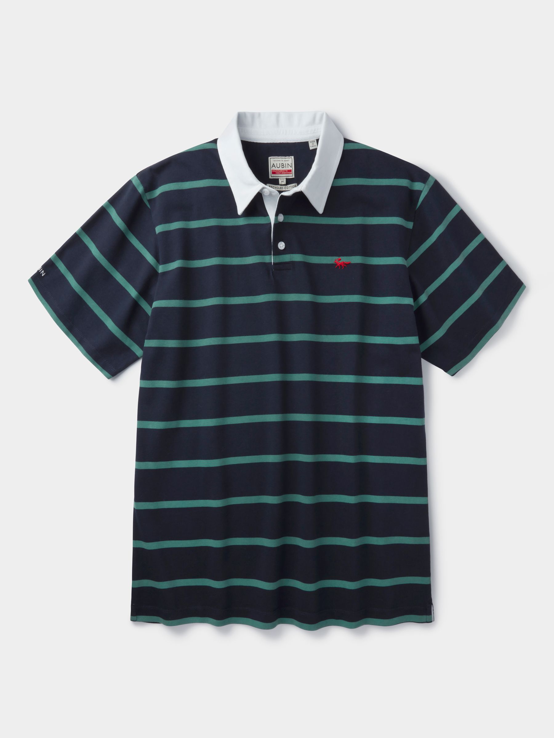 Aubin Conningsby Heavyweight Cotton Polo Shirt, Navy/Green, S