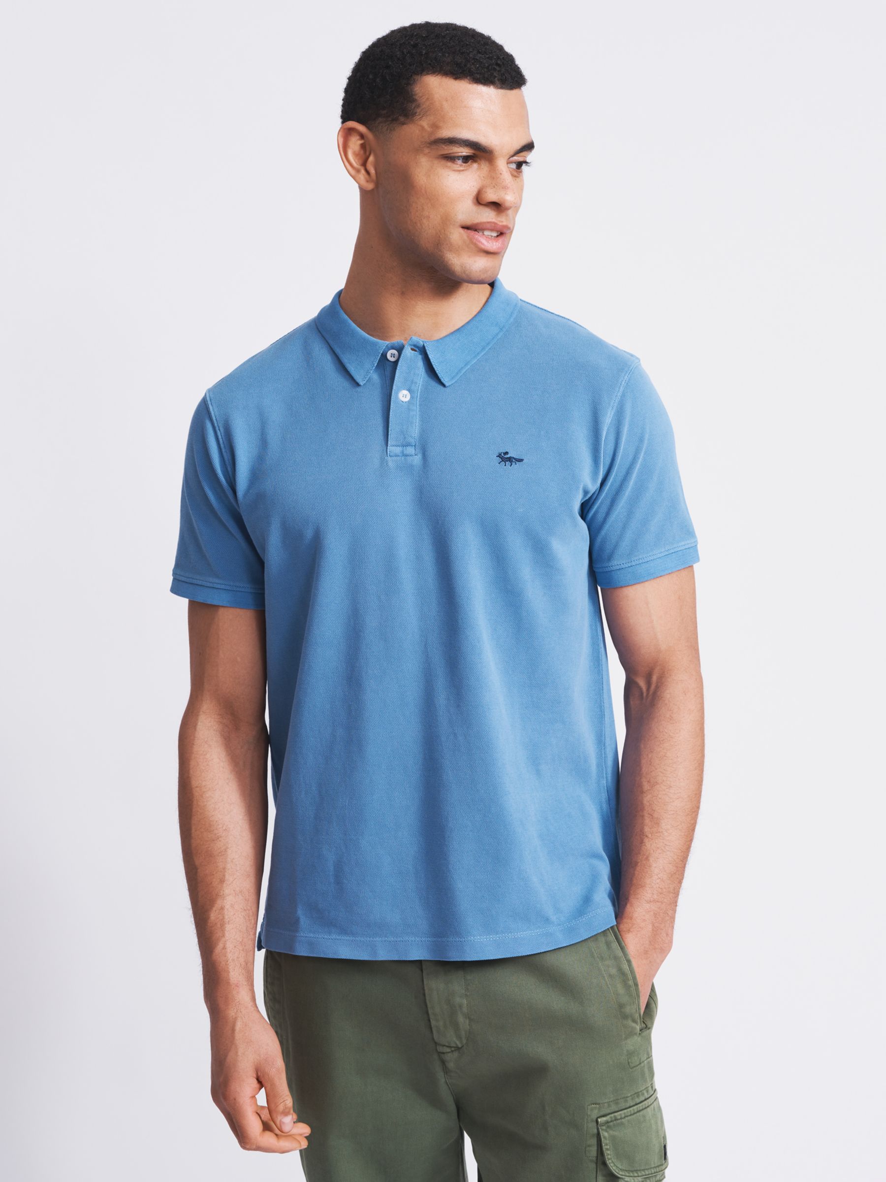 Aubin Hanby Pique Short Sleeve Polo Shirt, Pale Blue, S