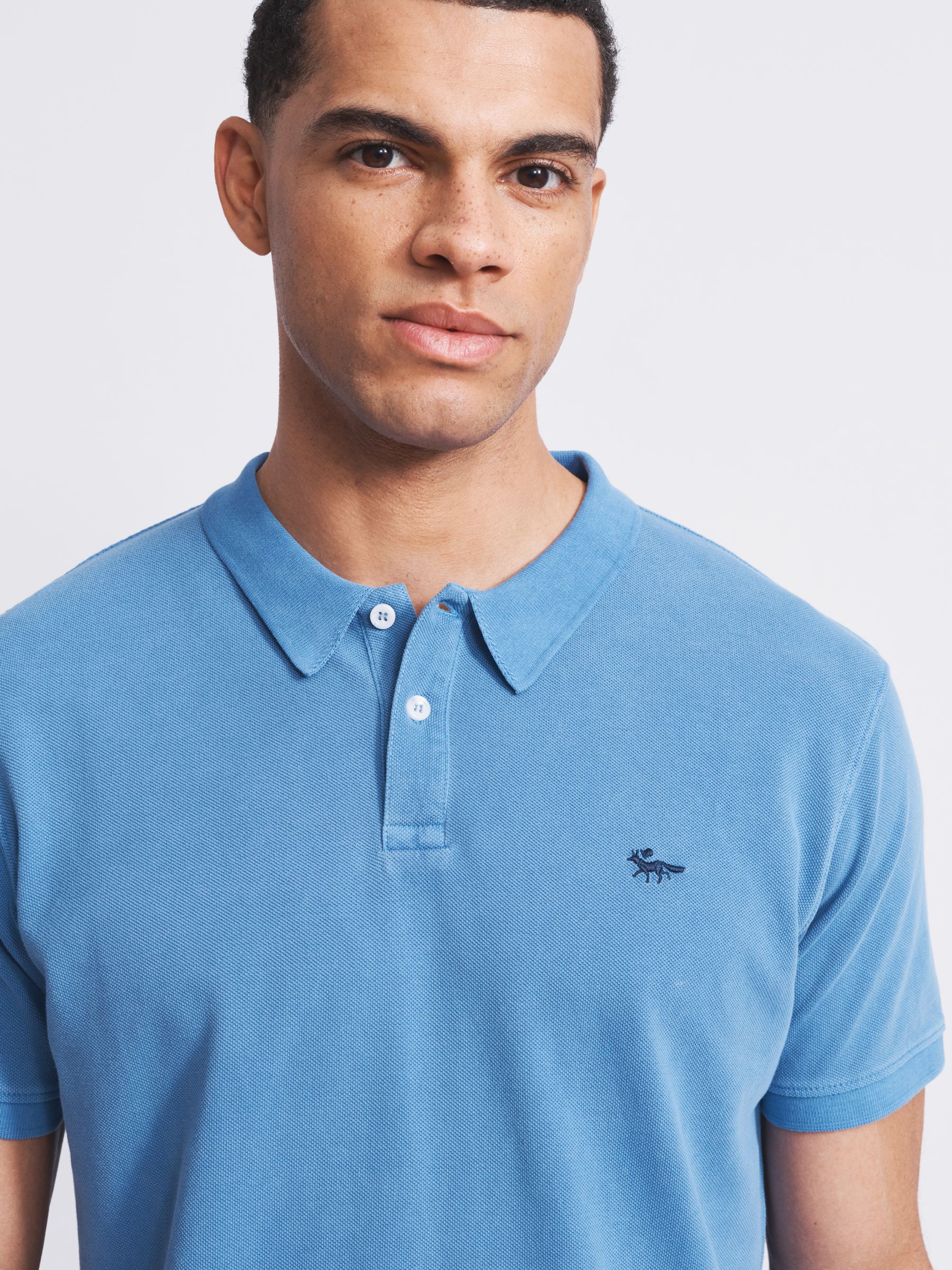 Aubin Hanby Short Sleeve Polo Shirt, Pale Blue at John Lewis & Partners