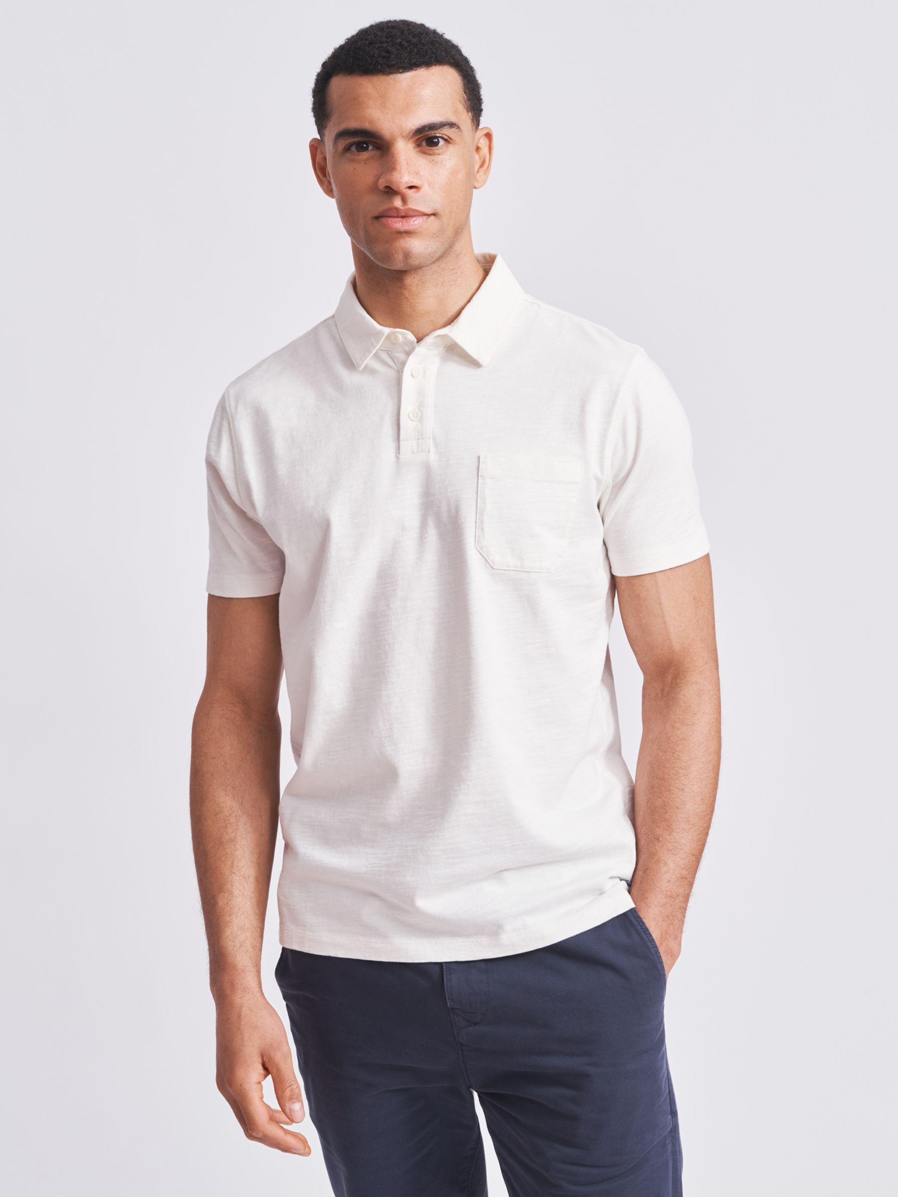 Aubin Claxby Slub Cotton Polo Shirt, White, S