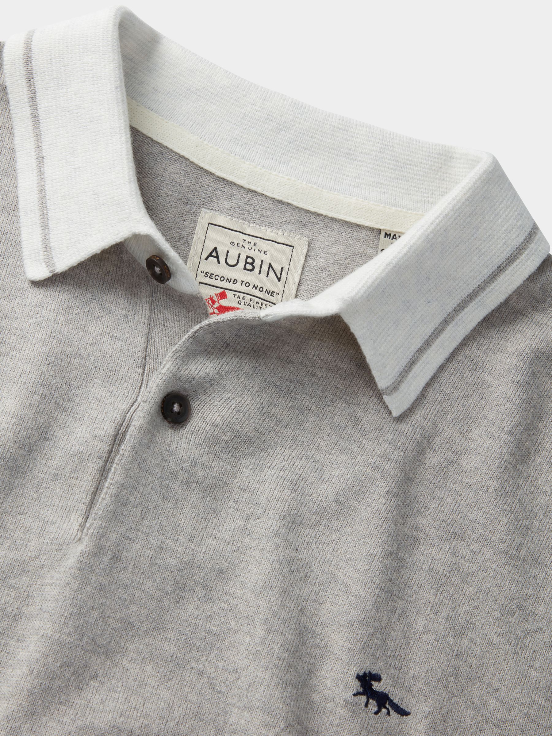Aubin Dryden Cotton & Cashmere Knitted Short Sleeve Polo Shirt, Light Grey, S