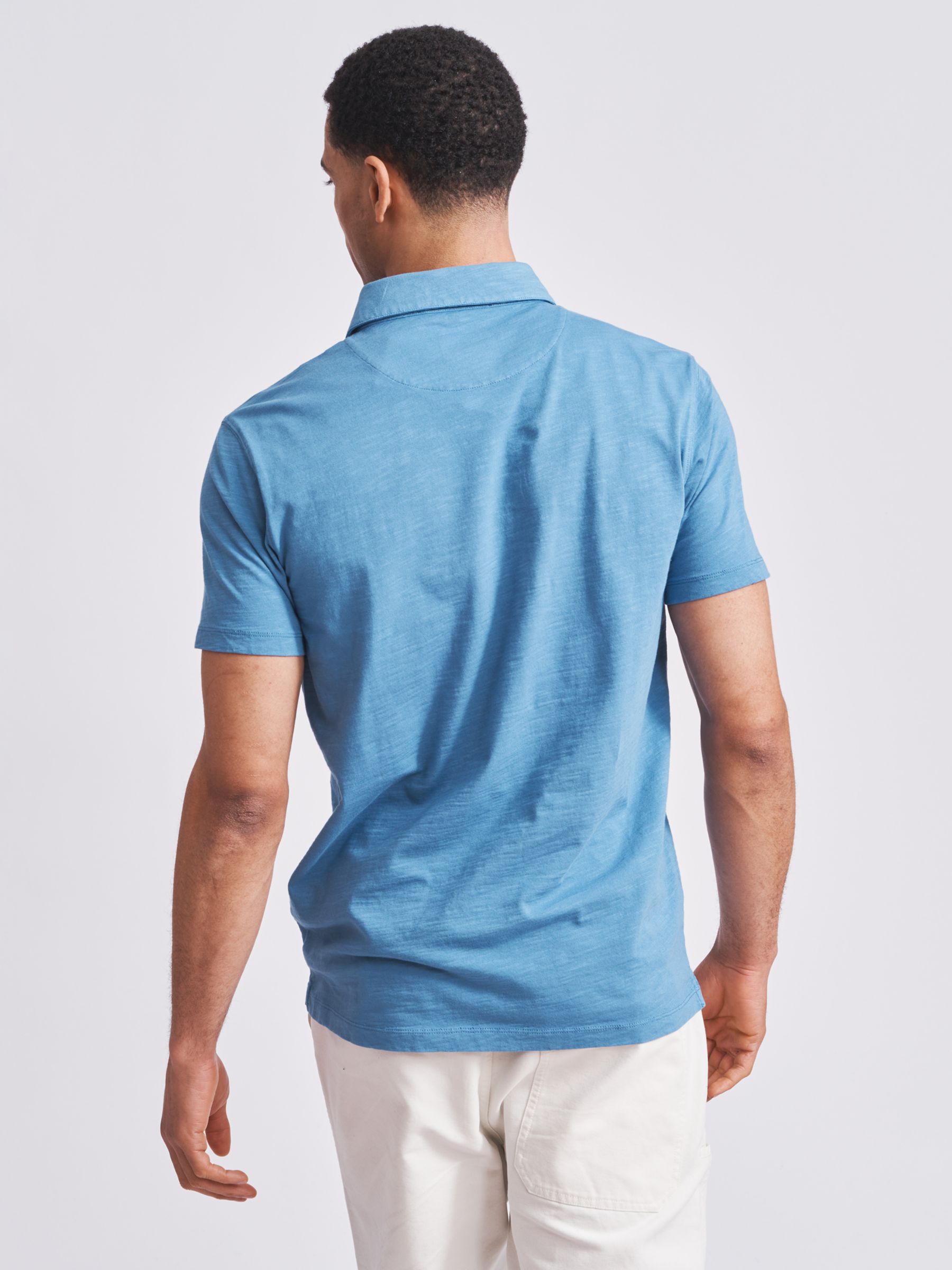 Aubin Claxby Slub Cotton Polo Shirt, Blue, S