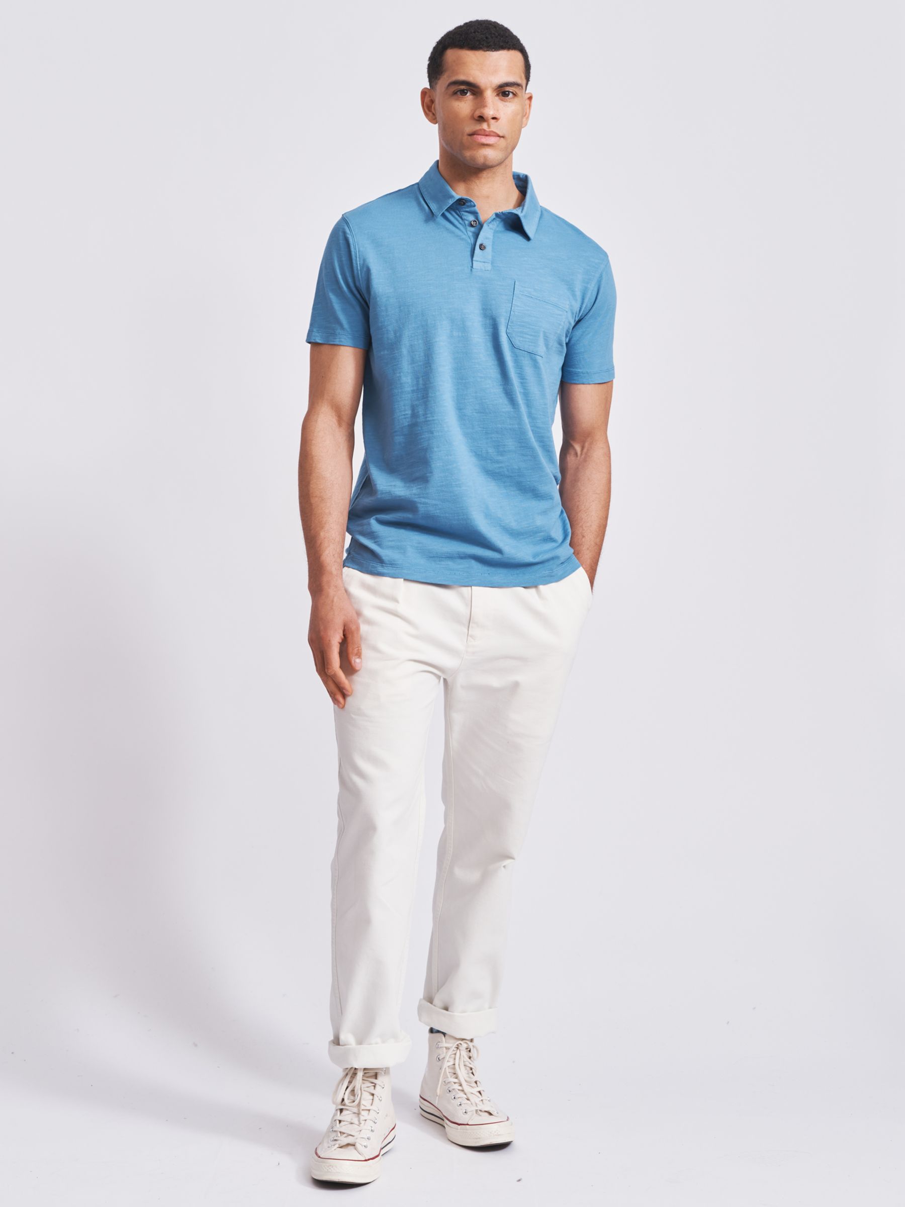 Aubin Claxby Slub Cotton Polo Shirt, Blue, S