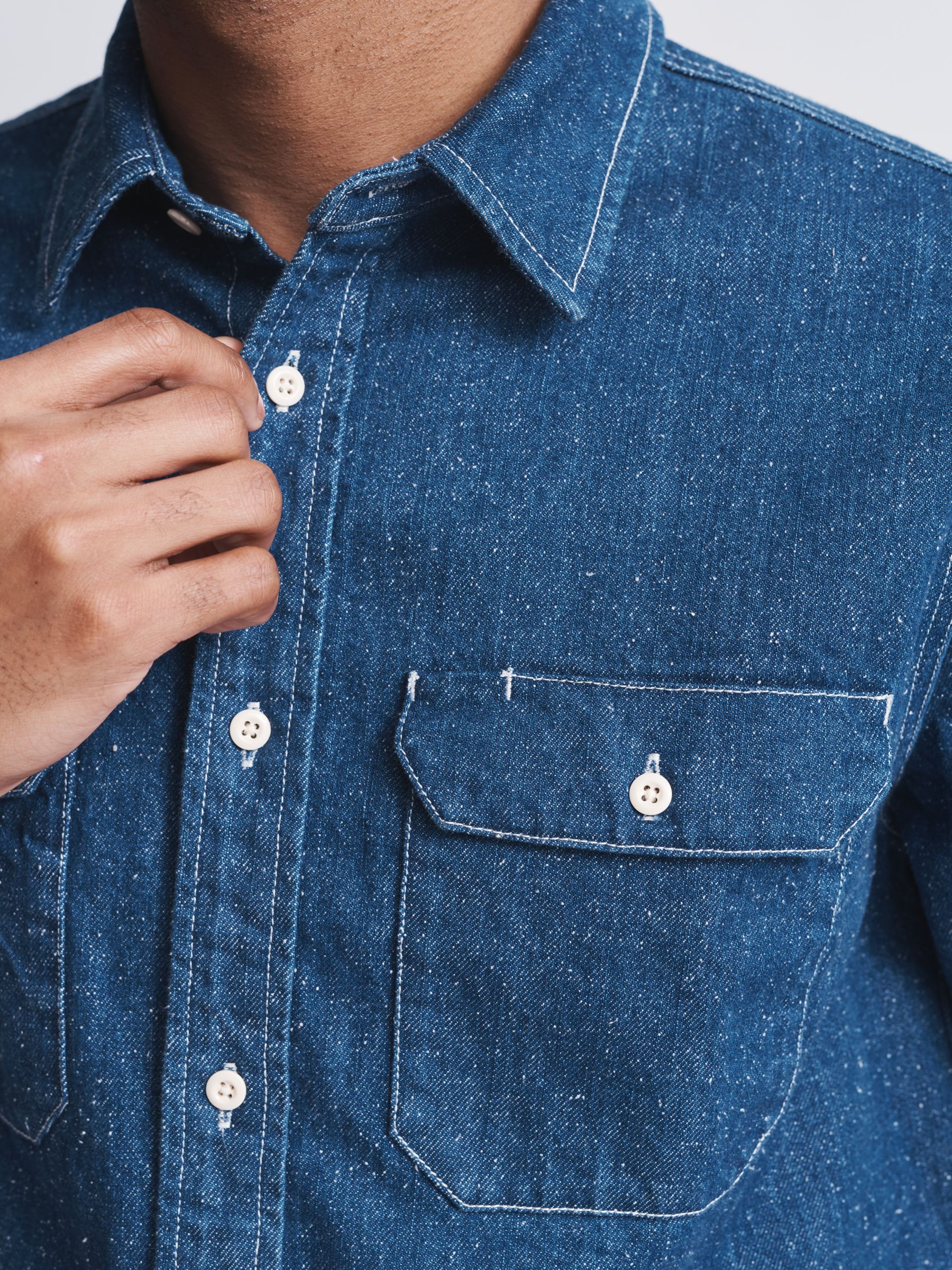 Buy Aubin Detuyll Selvedge Denim Shirt, Blue Online at johnlewis.com