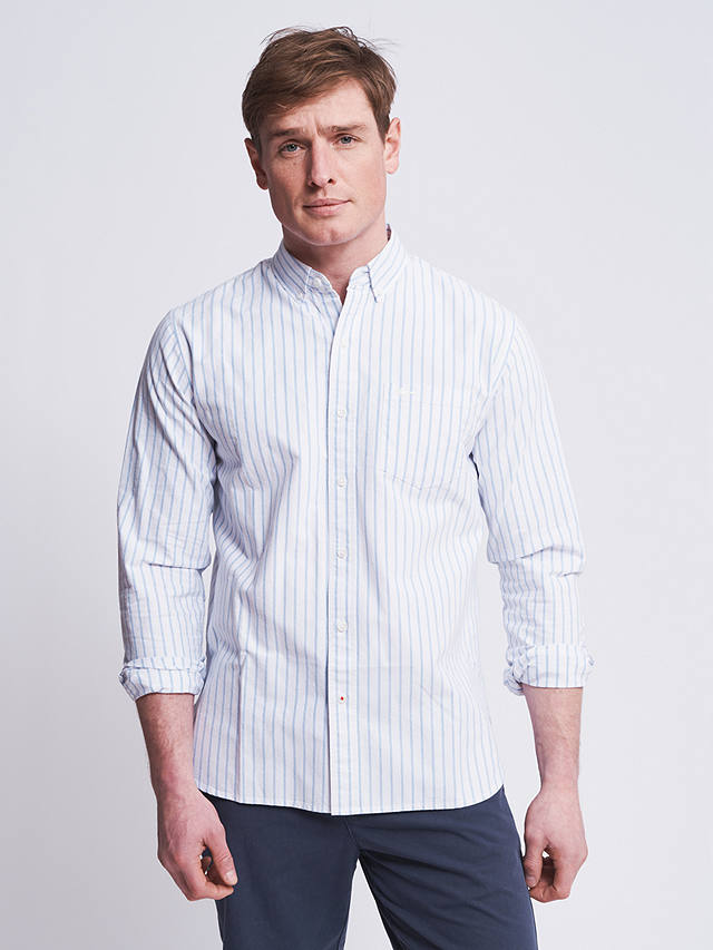 Aubin Aldridge Oxford Cotton Button Down Striped Shirt, Wide Blue Stripe