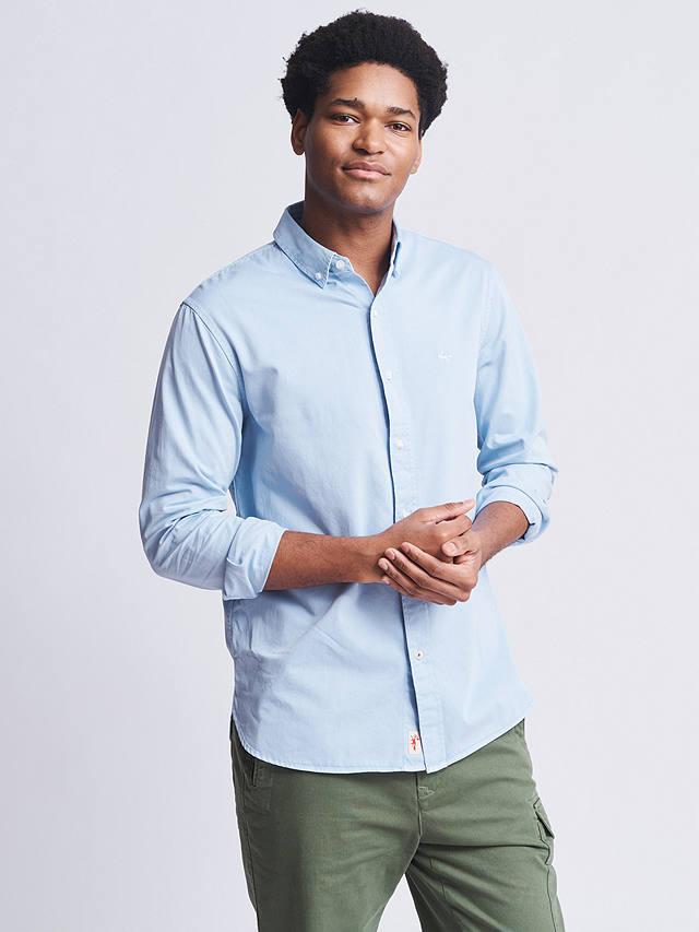 Aubin Hessle Garment Dyed Cotton Shirt, Pale Blue