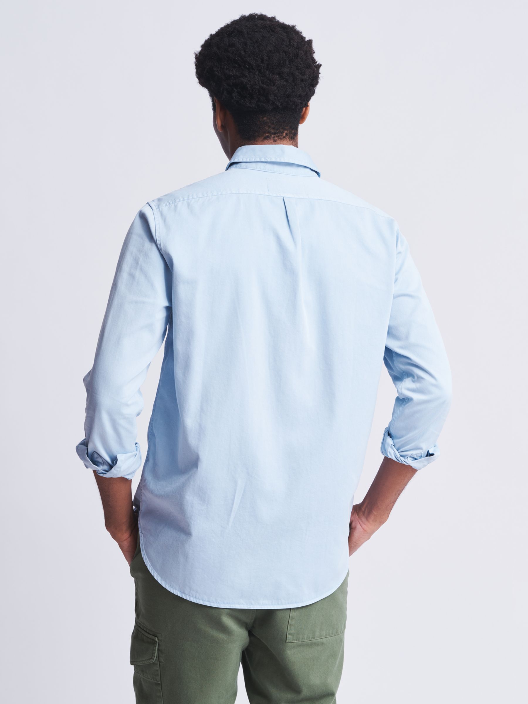 Aubin Hessle Garment Dyed Cotton Shirt, Pale Blue, S