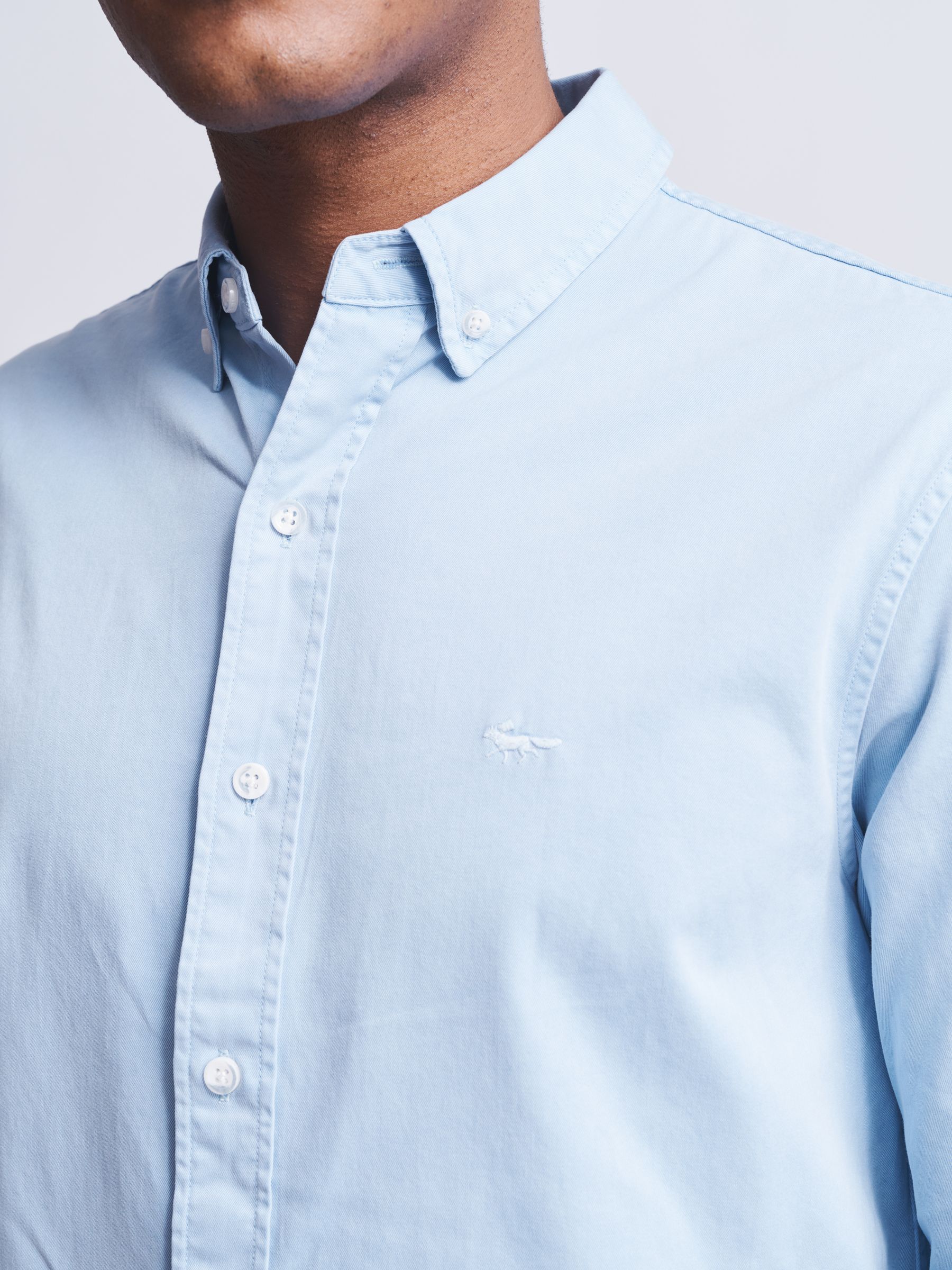 Aubin Hessle Garment Dyed Cotton Shirt, Pale Blue, S
