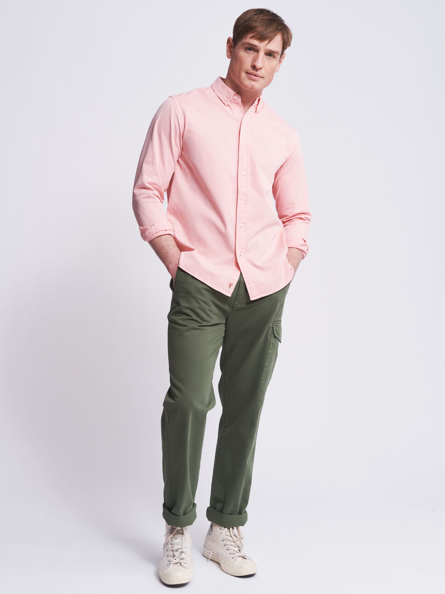 Aubin Hessle Garment Dyed Cotton Shirt, Pink, S