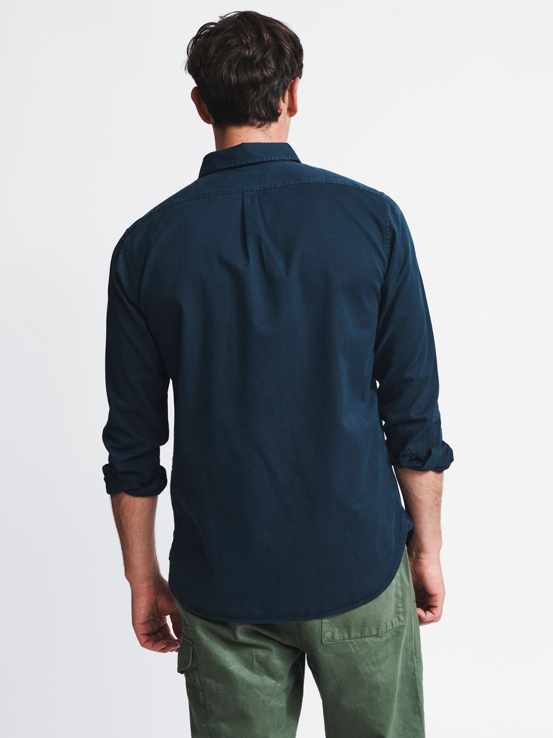 Aubin Hessle Garment Dyed Cotton Shirt, Navy, S