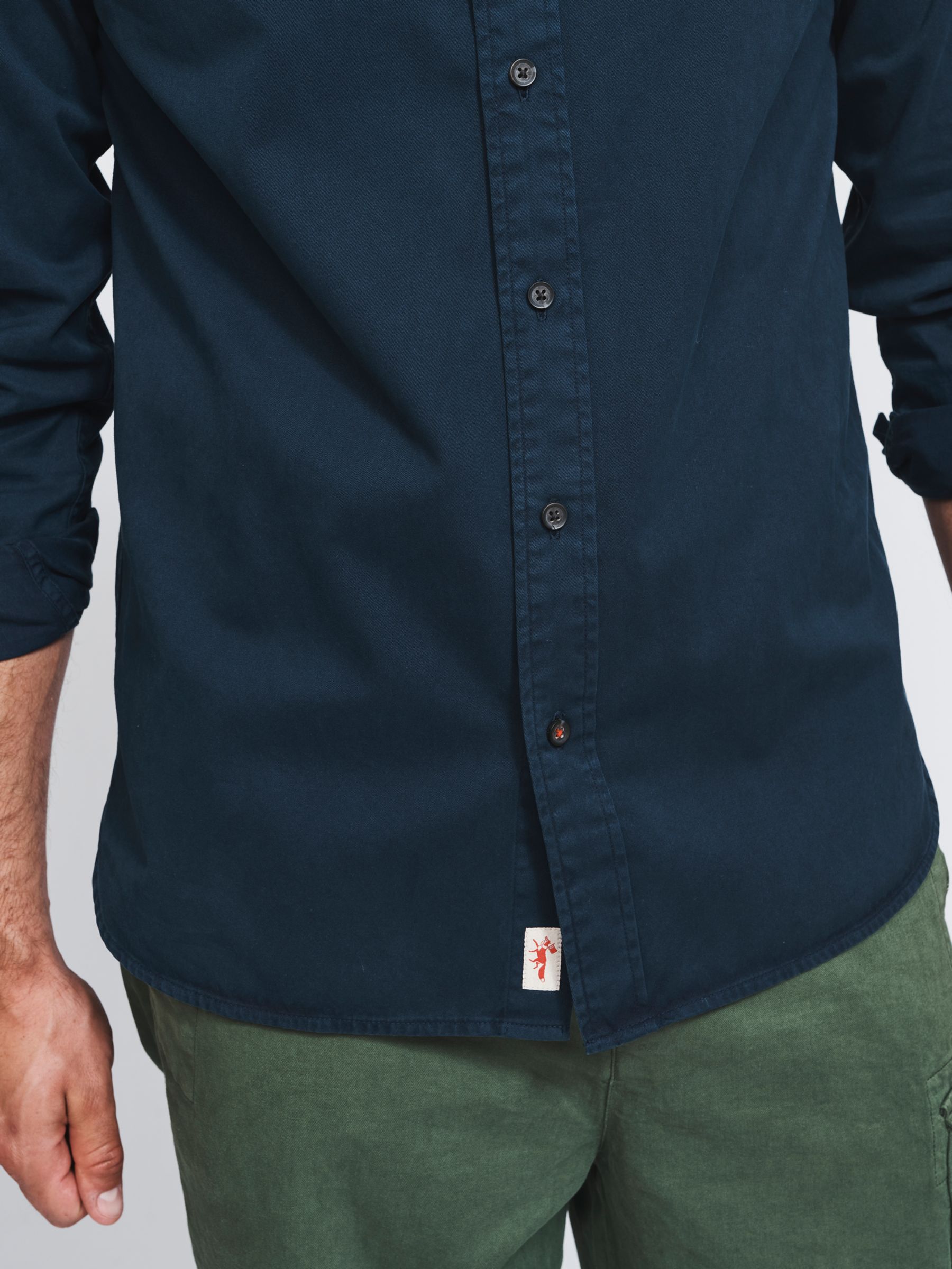 Aubin Hessle Garment Dyed Cotton Shirt, Navy, S