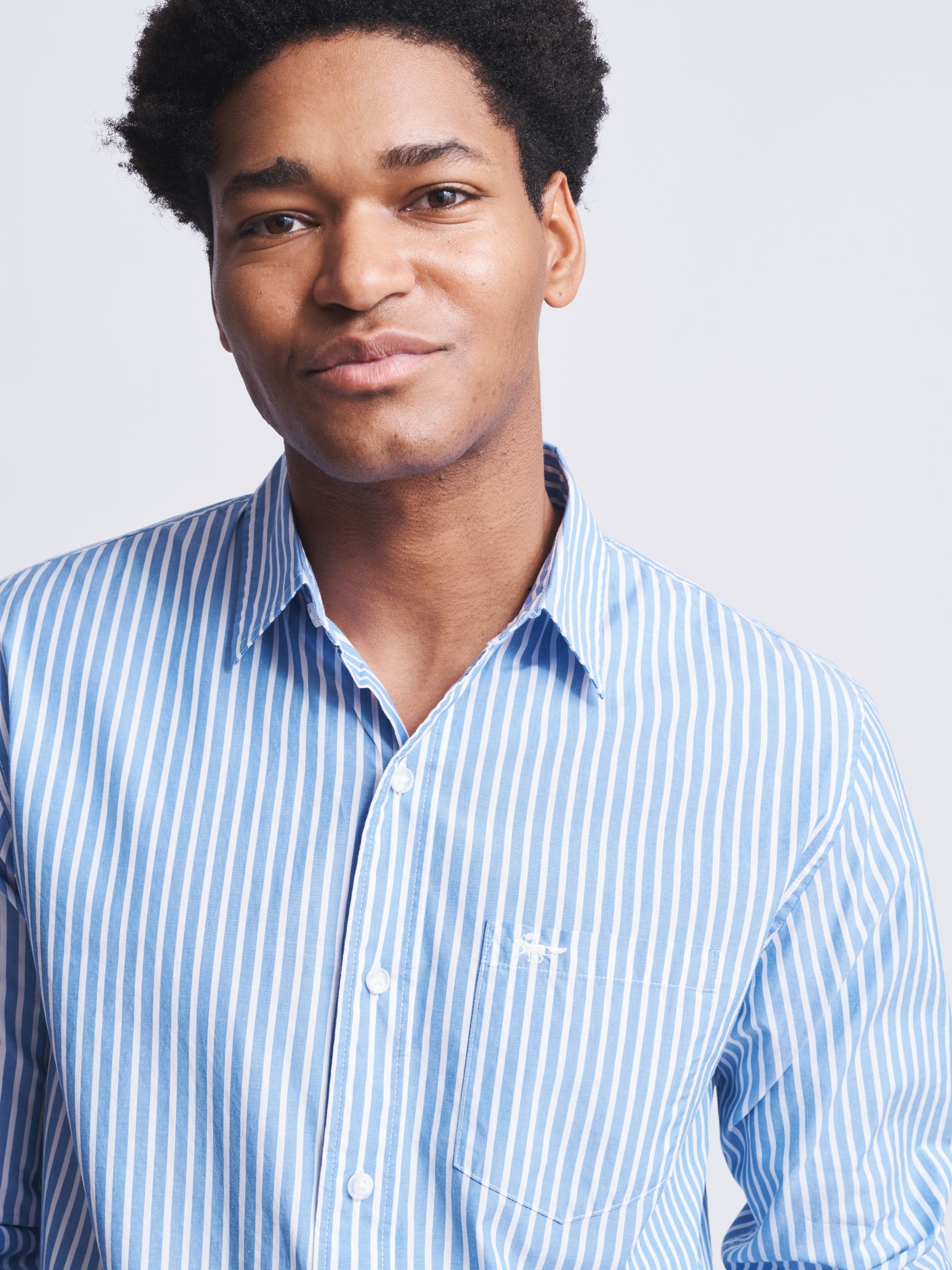 Aubin Gladstone Cotton Poplin Shirt, Pale Blue Stripe