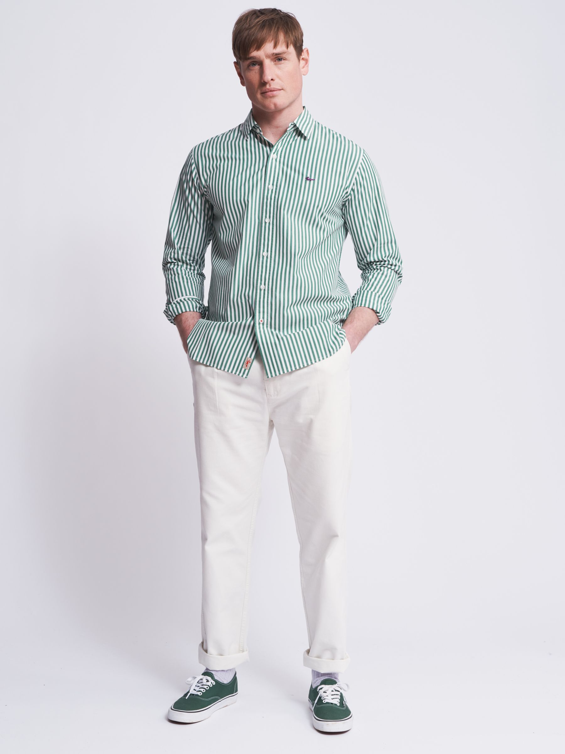 Aubin Bridges Cotton Poplin Long Sleeve Shirt, Leaf Stripe