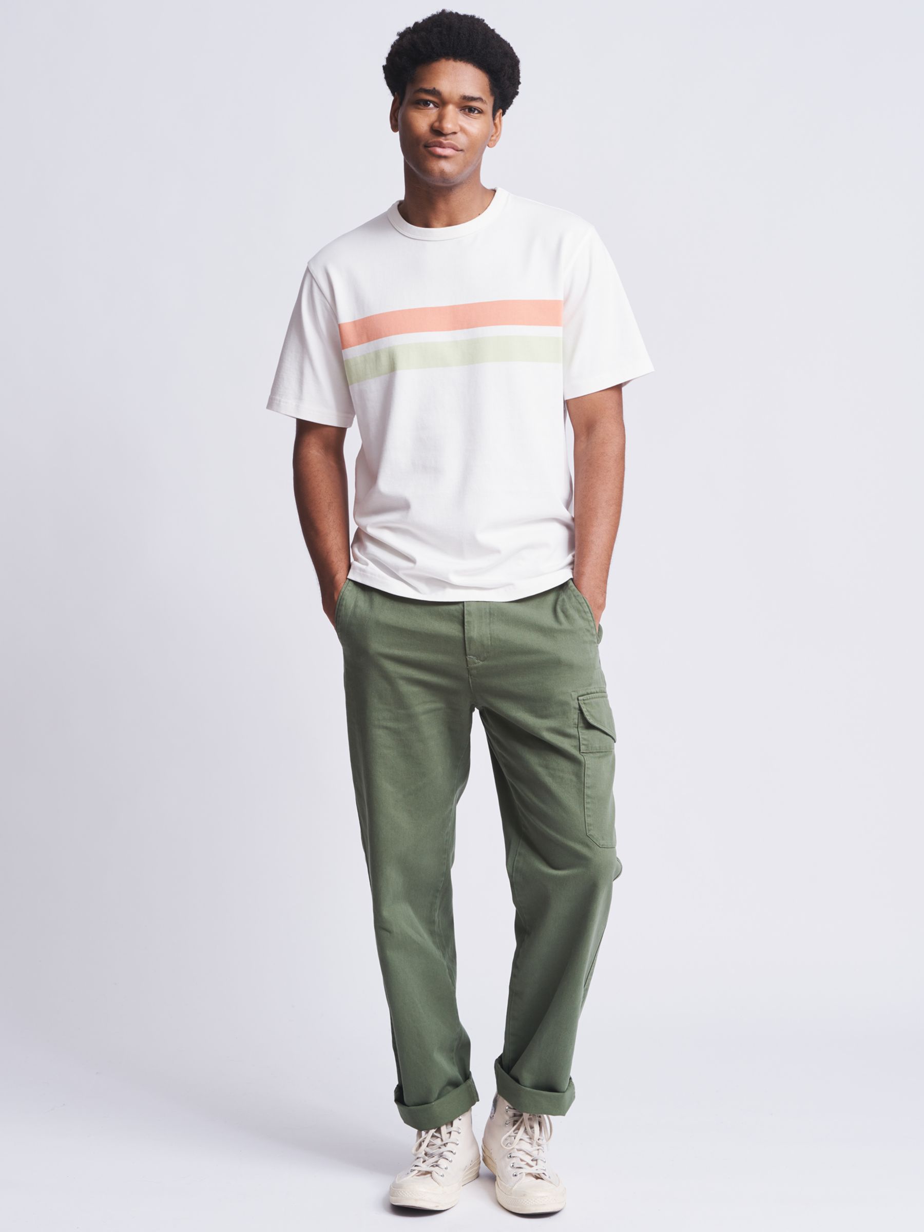 Aubin Santon Relaxed Cotton T-Shirt, Ecru Stripe, L