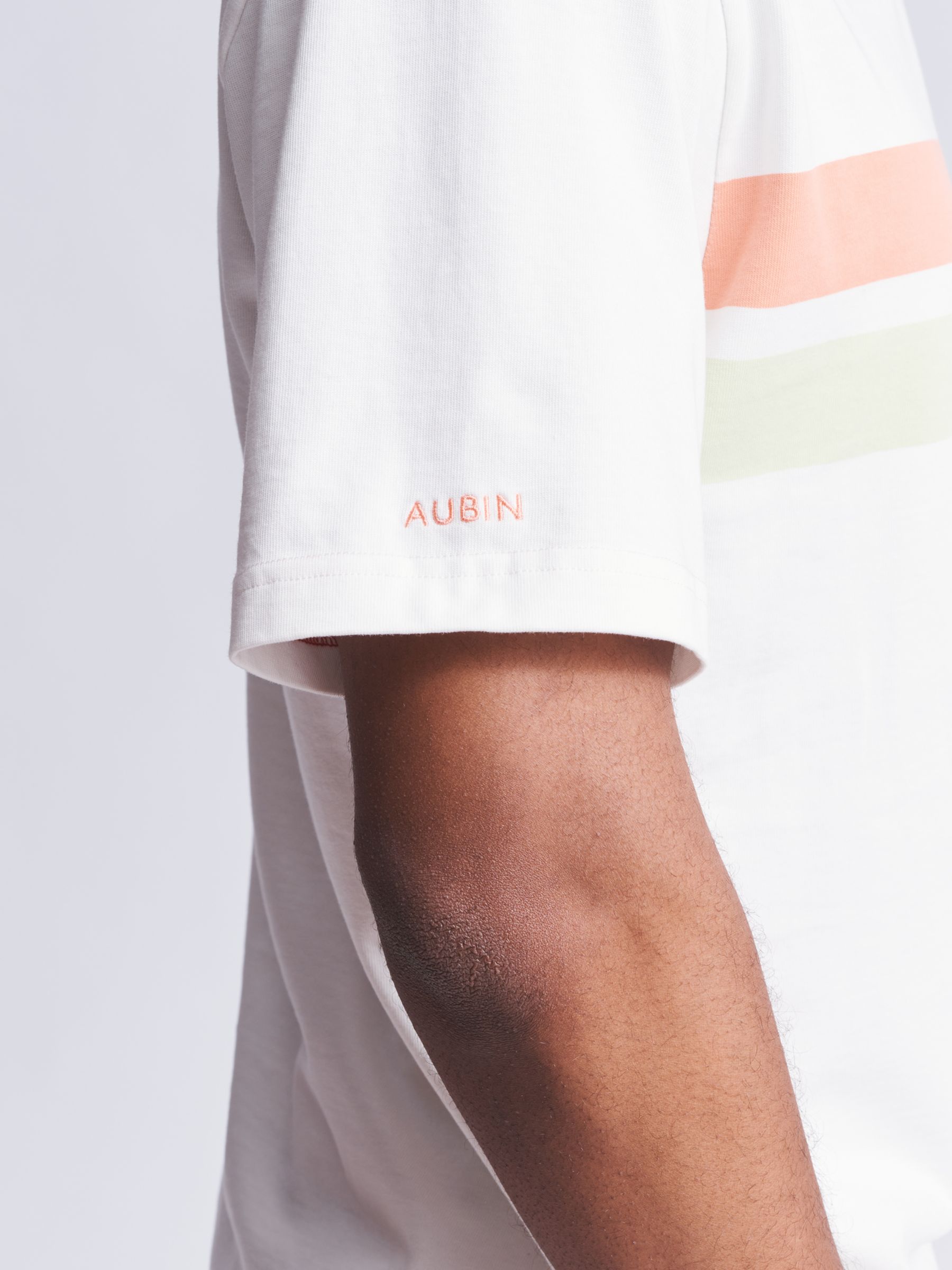 Aubin Santon Relaxed Cotton T-Shirt, Ecru Stripe, L