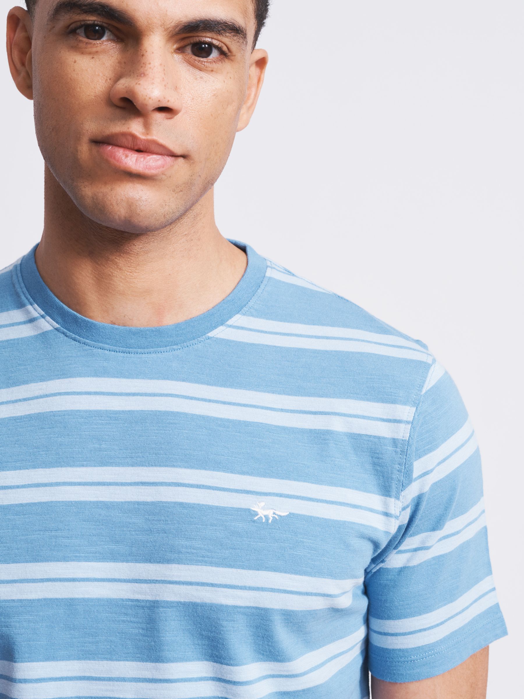 Aubin Berkeley Slub Cotton T-Shirt, Blue Stripe, S