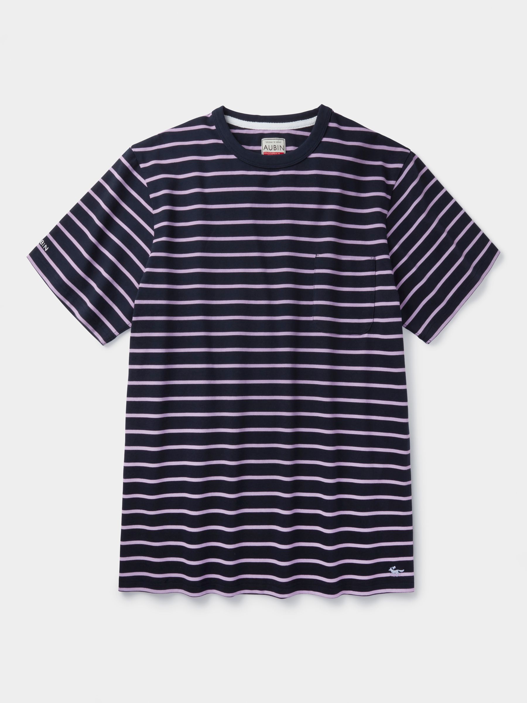 Aubin Santon Relaxed Cotton T-Shirt, Lilac Stripe, S