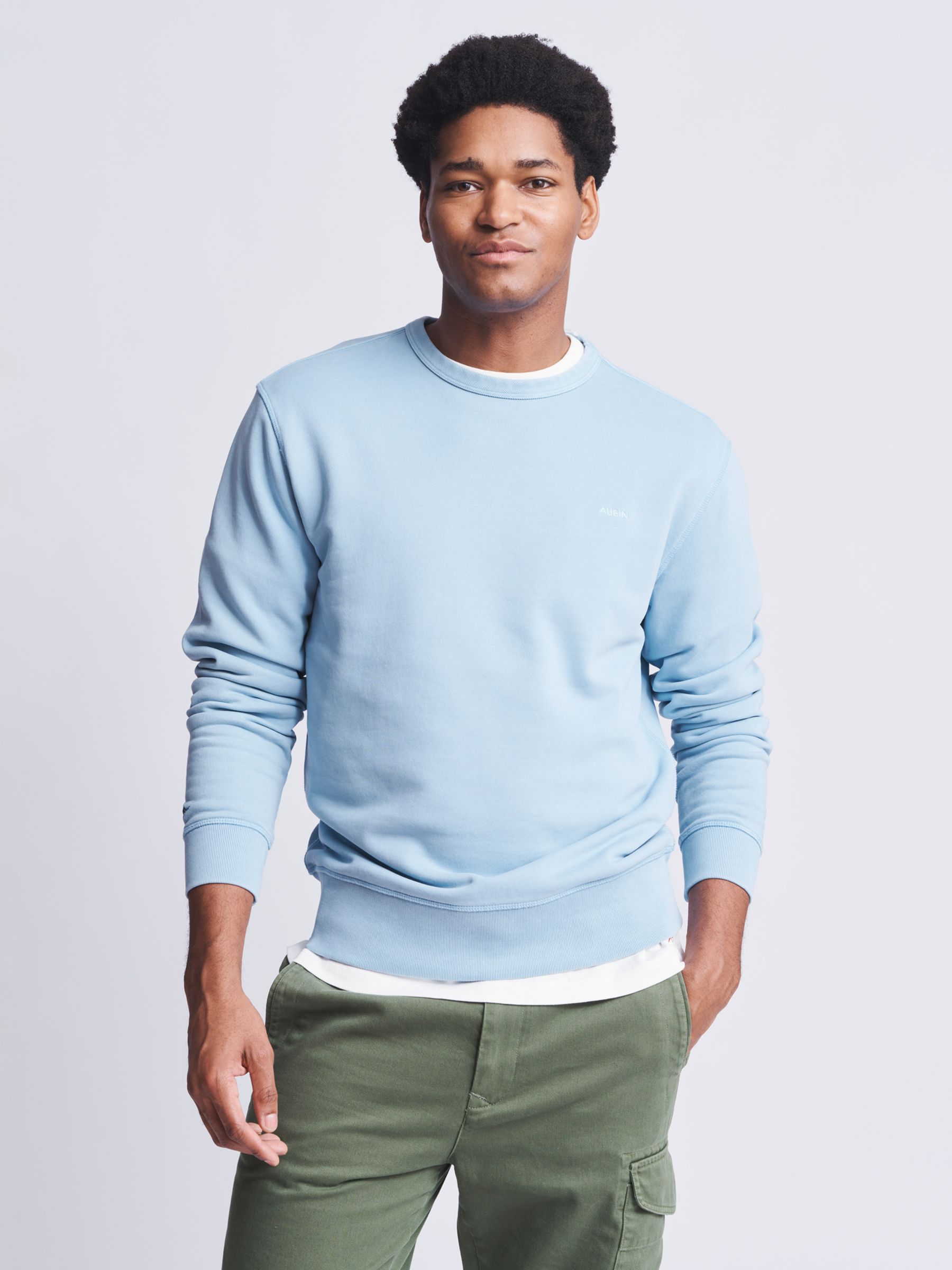 Aubin Vestry Crew Neck Cotton Sweatshirt, China Blue, XS