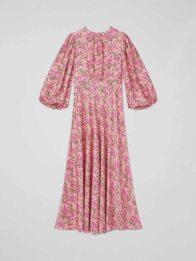 L.K.Bennett Lois Floral Print Balloon Sleeve Maxi Dress, Pink/Multi