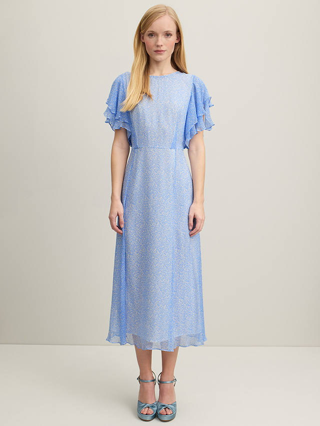 L.K.Bennett Royal Ascot Agnes Wiggle Print Flutter Sleeve Midi Dress, Cornflower Blue/Cream