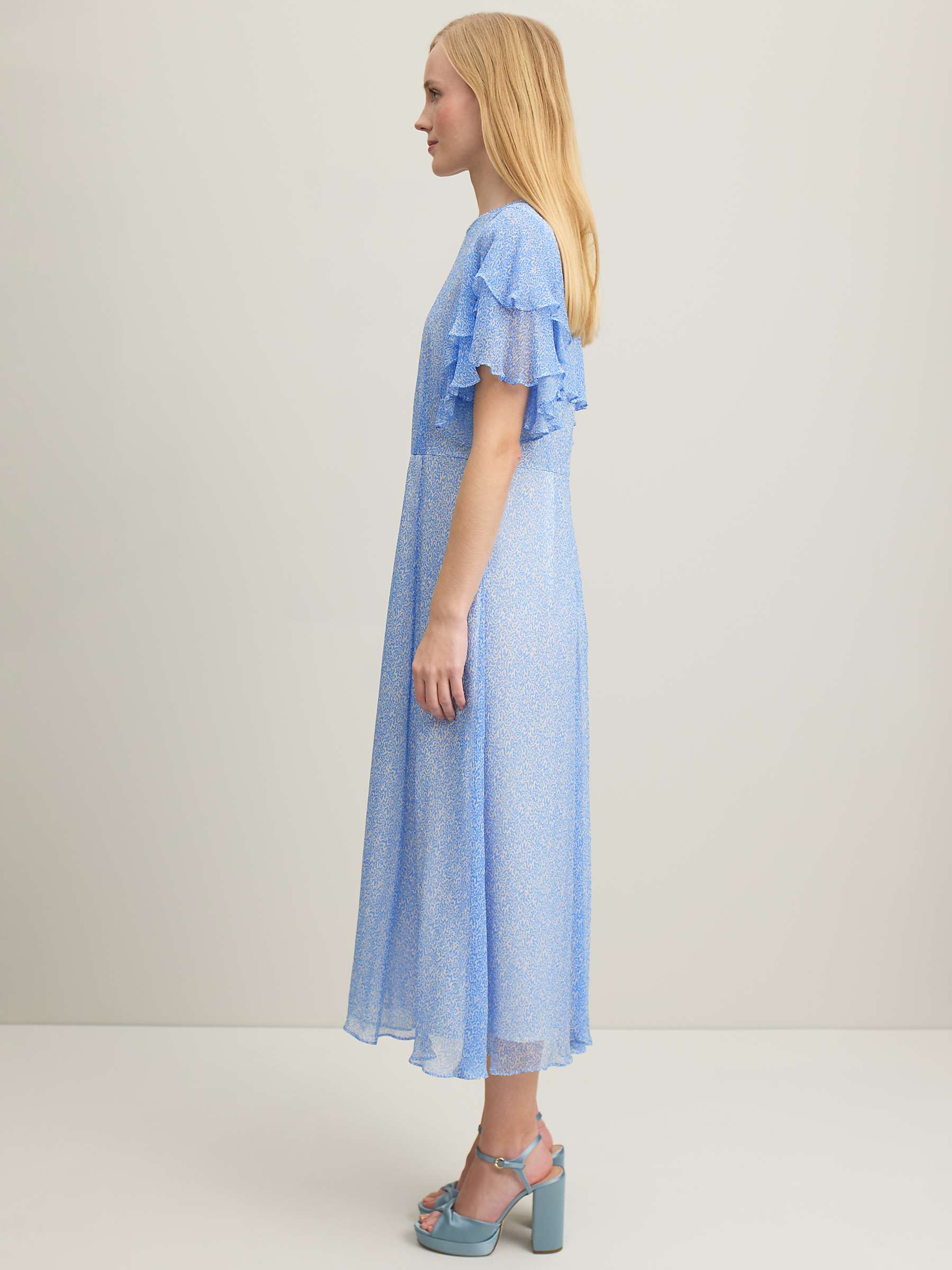 Buy L.K.Bennett Royal Ascot Agnes Wiggle Print Flutter Sleeve Midi Dress, Cornflower Blue/Cream Online at johnlewis.com