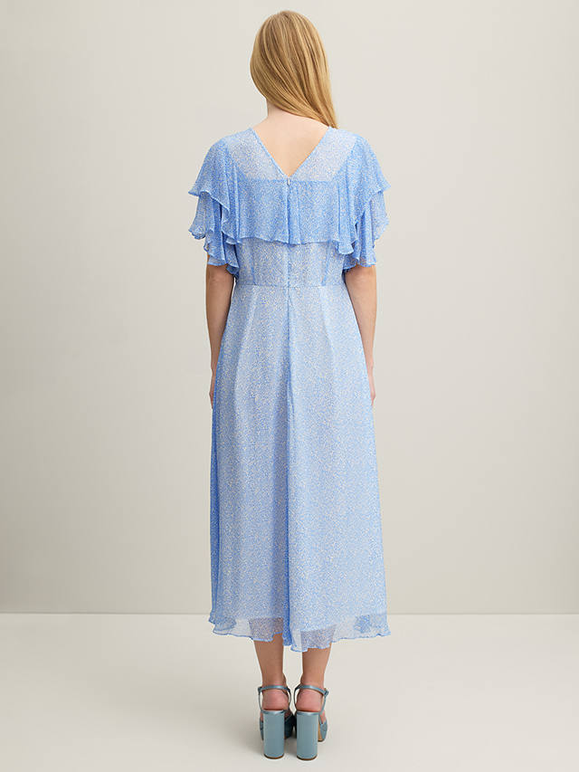 L.K.Bennett Royal Ascot Agnes Wiggle Print Flutter Sleeve Midi Dress, Cornflower Blue/Cream
