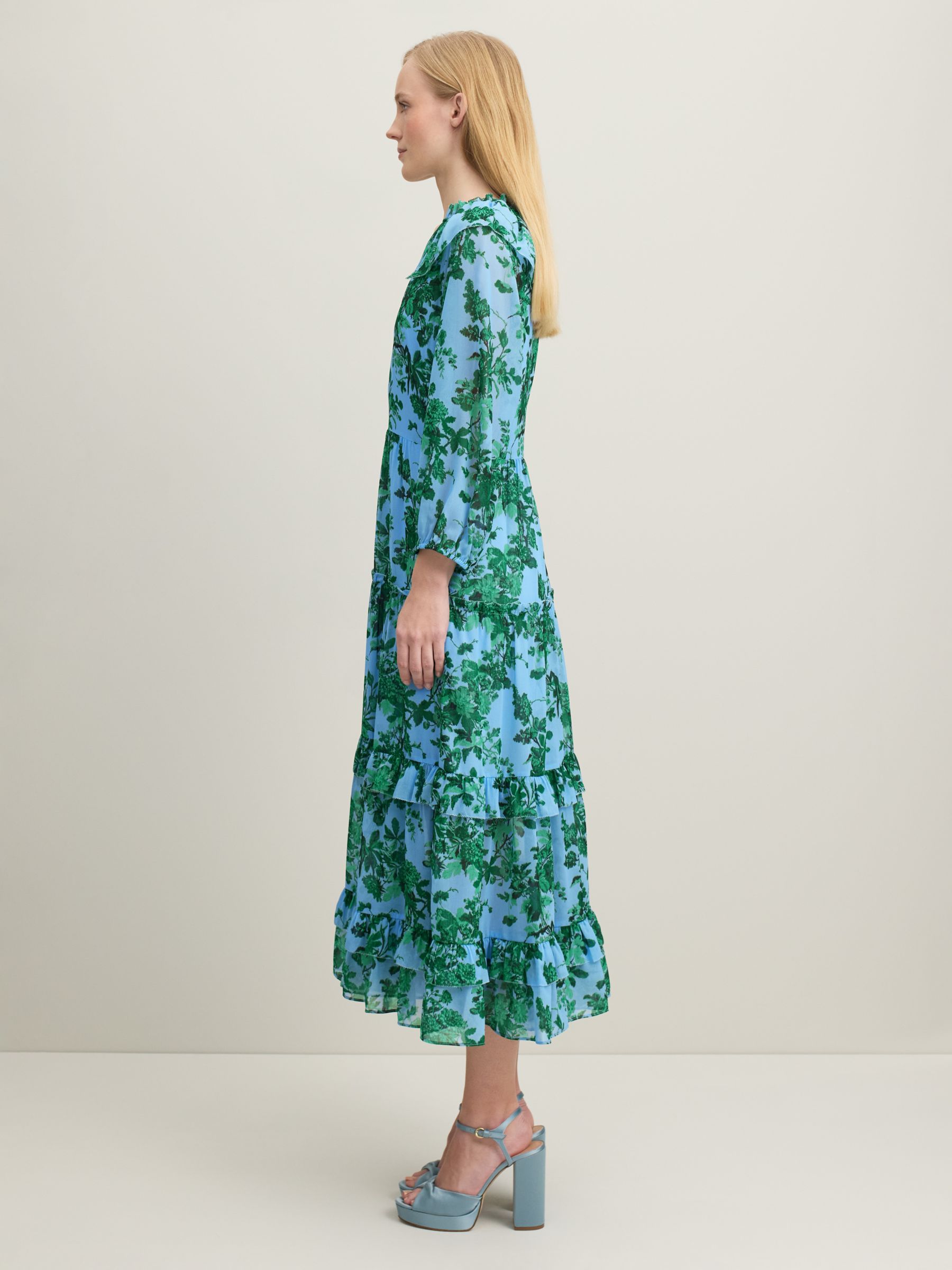 L.K.Bennett Eleanor Midi Floral Dress, Green/Blue, 6