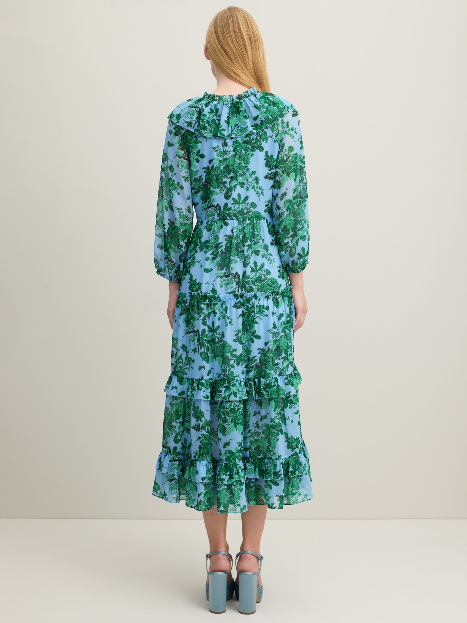 L.K.Bennett Eleanor Midi Floral Dress, Green/Blue, 6