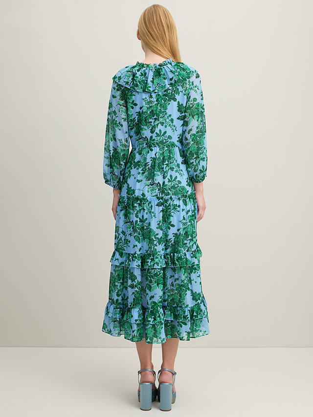 L.K.Bennett Eleanor Midi Floral Dress, Green/Blue