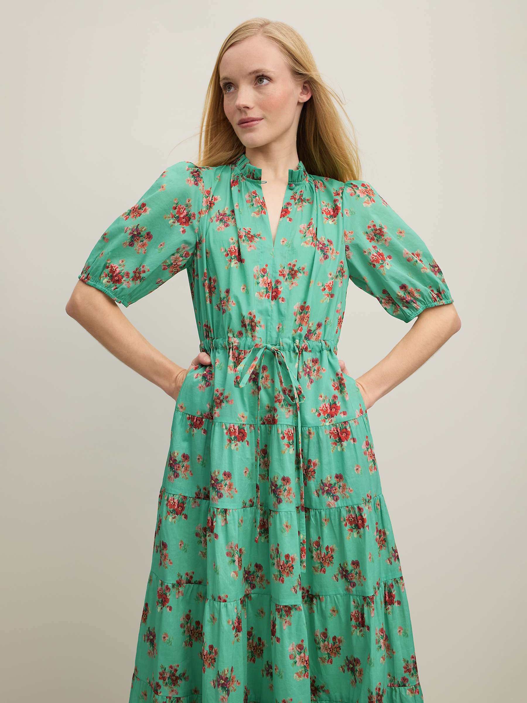 Buy L.K.Bennett Hedy Floral Bouquet Print Tiered Midi Dress, Green/Multi Online at johnlewis.com